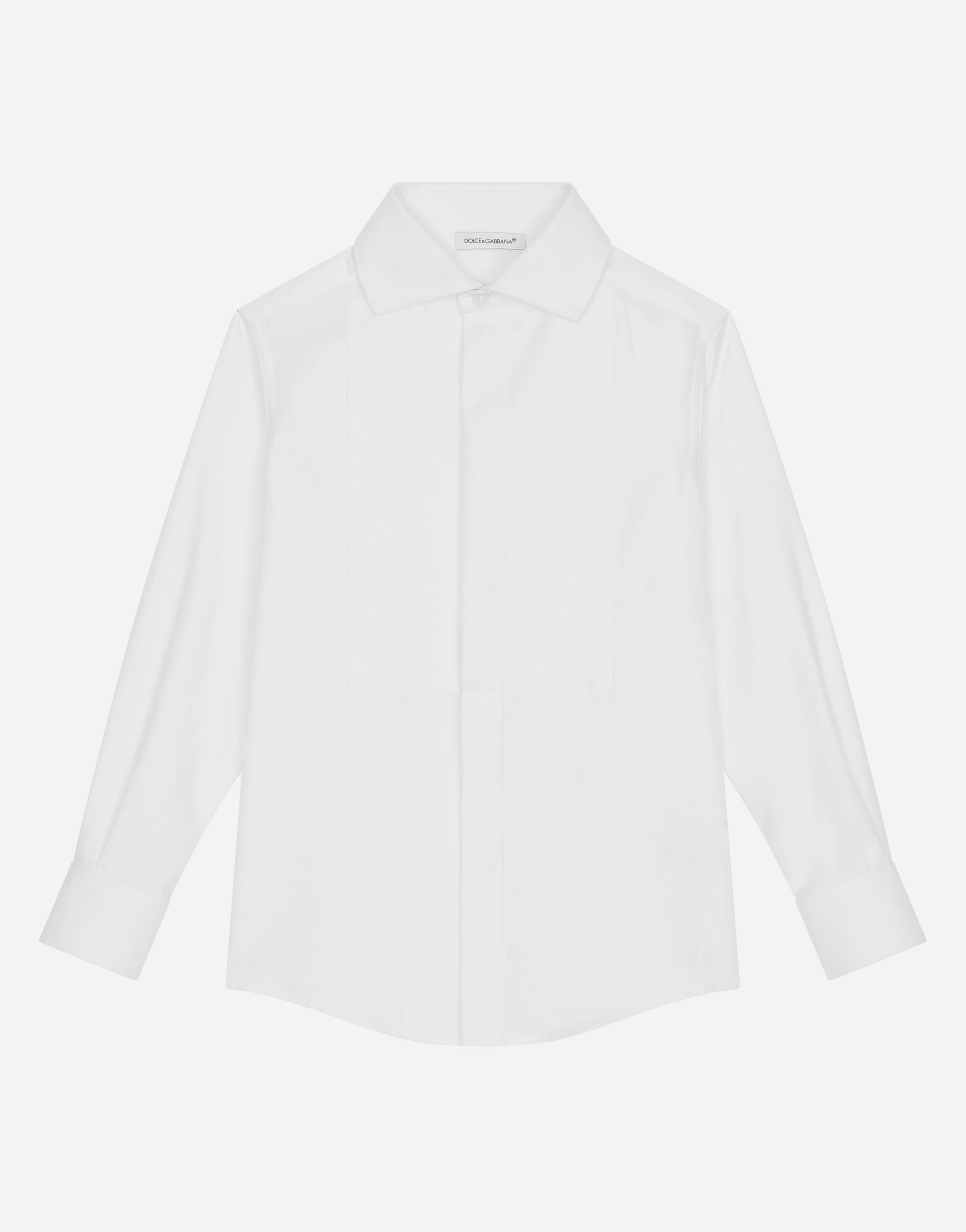 DOLCE & GABBANA POPLIN JACQUARD TUXEDO SHIRT WITH DG LOGO