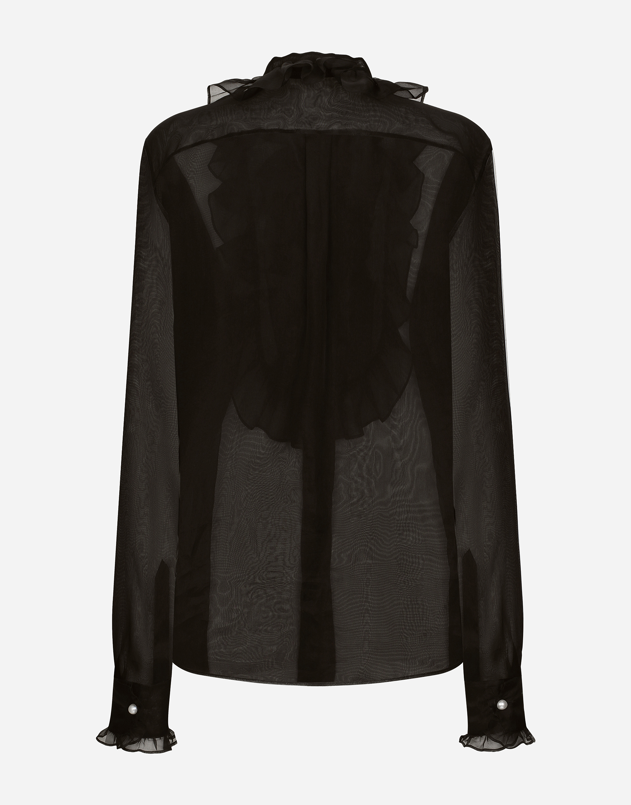 Dolce & Gabbana Organza Ruffles Long-sleeved Shirt In Black