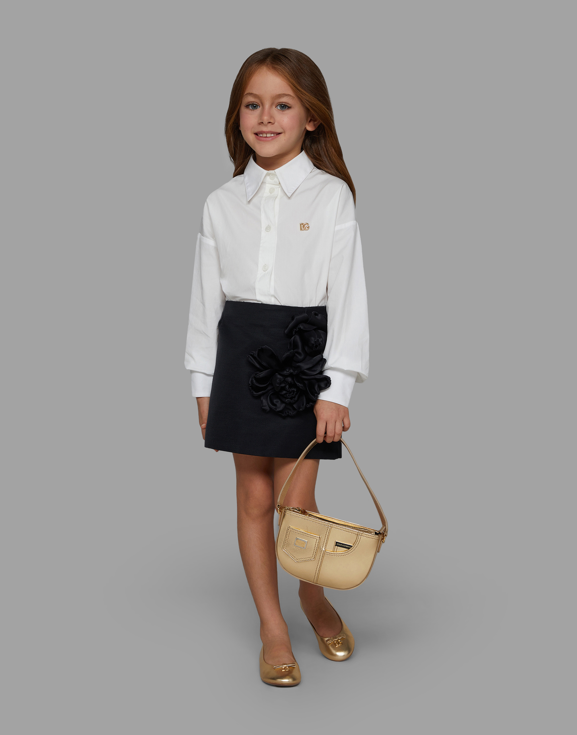 Shop Dolce & Gabbana Long-sleeved Poplin Shirt With Dg Logo In Bianco