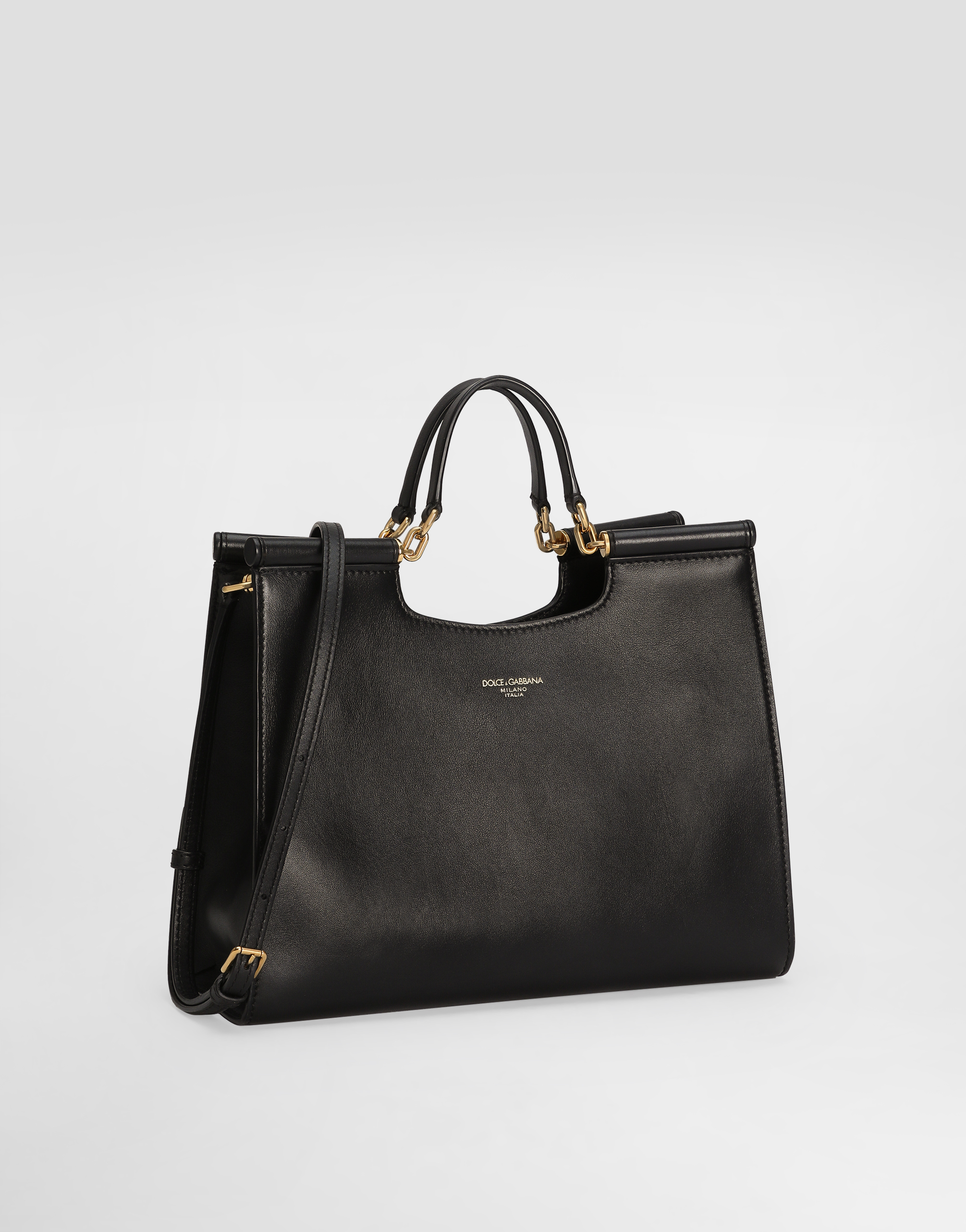 Dolce & Gabbana Small Sicily Calf Leather Tote Bag In Black