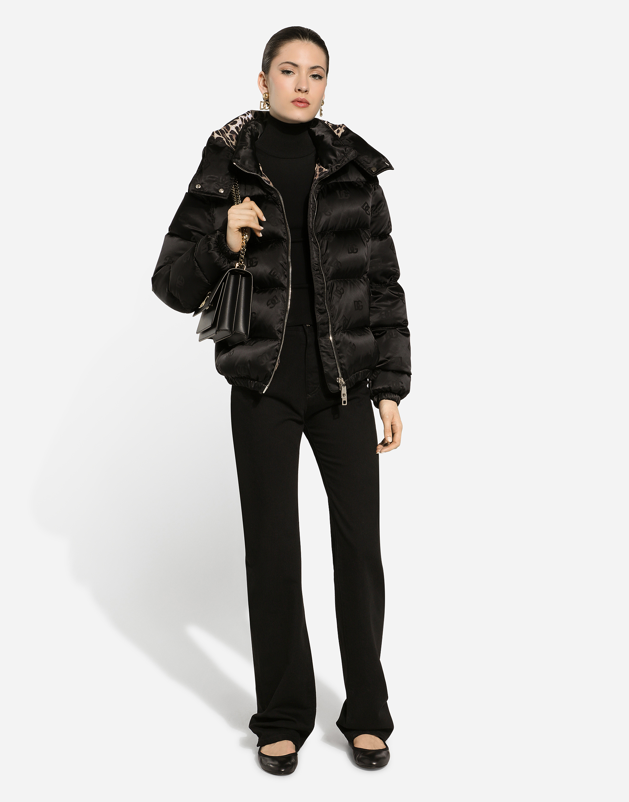 Dolce & Gabbana Monogram-jacquard Puffer Jacket In Black