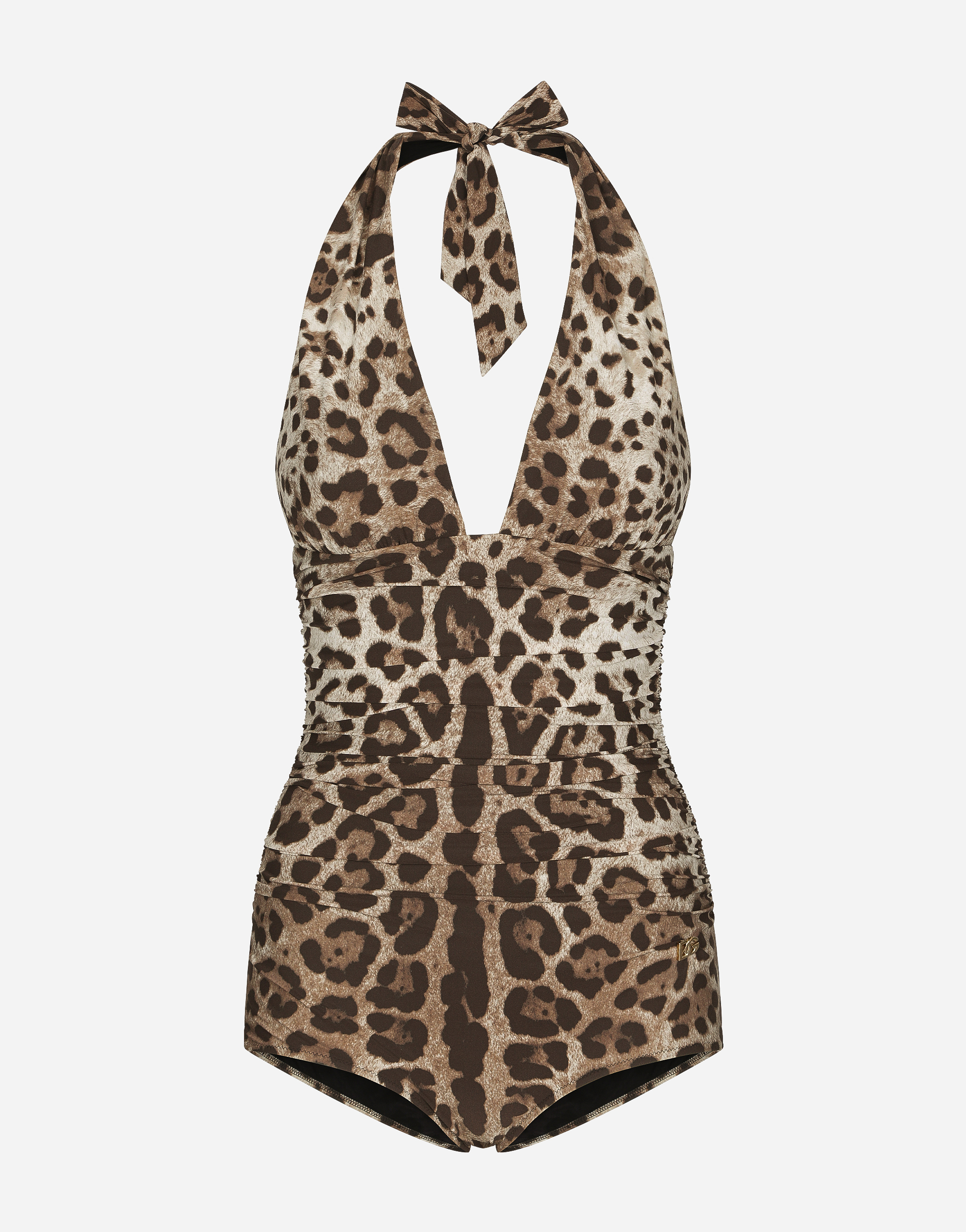 Dolce & Gabbana One-piece Swimsuit With Plunging Neckline And Leopard Print In アニマリエプリント