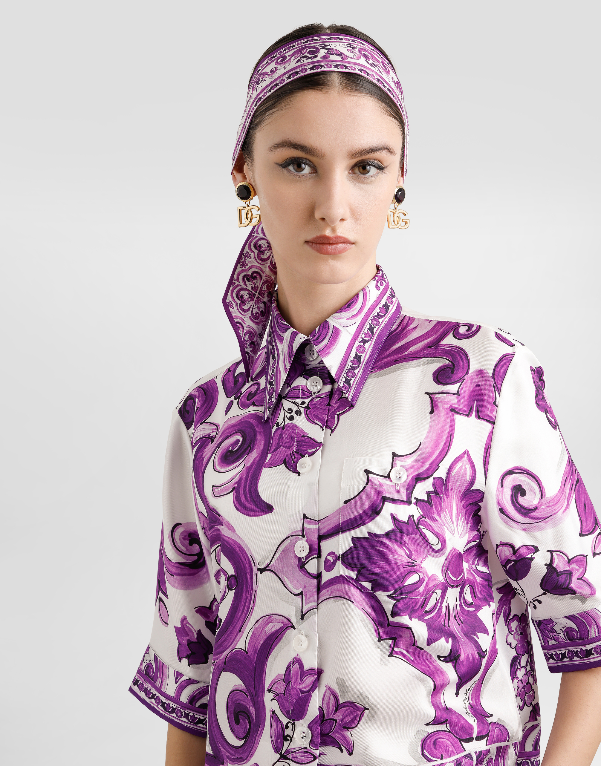 Majolica-print silk shirt