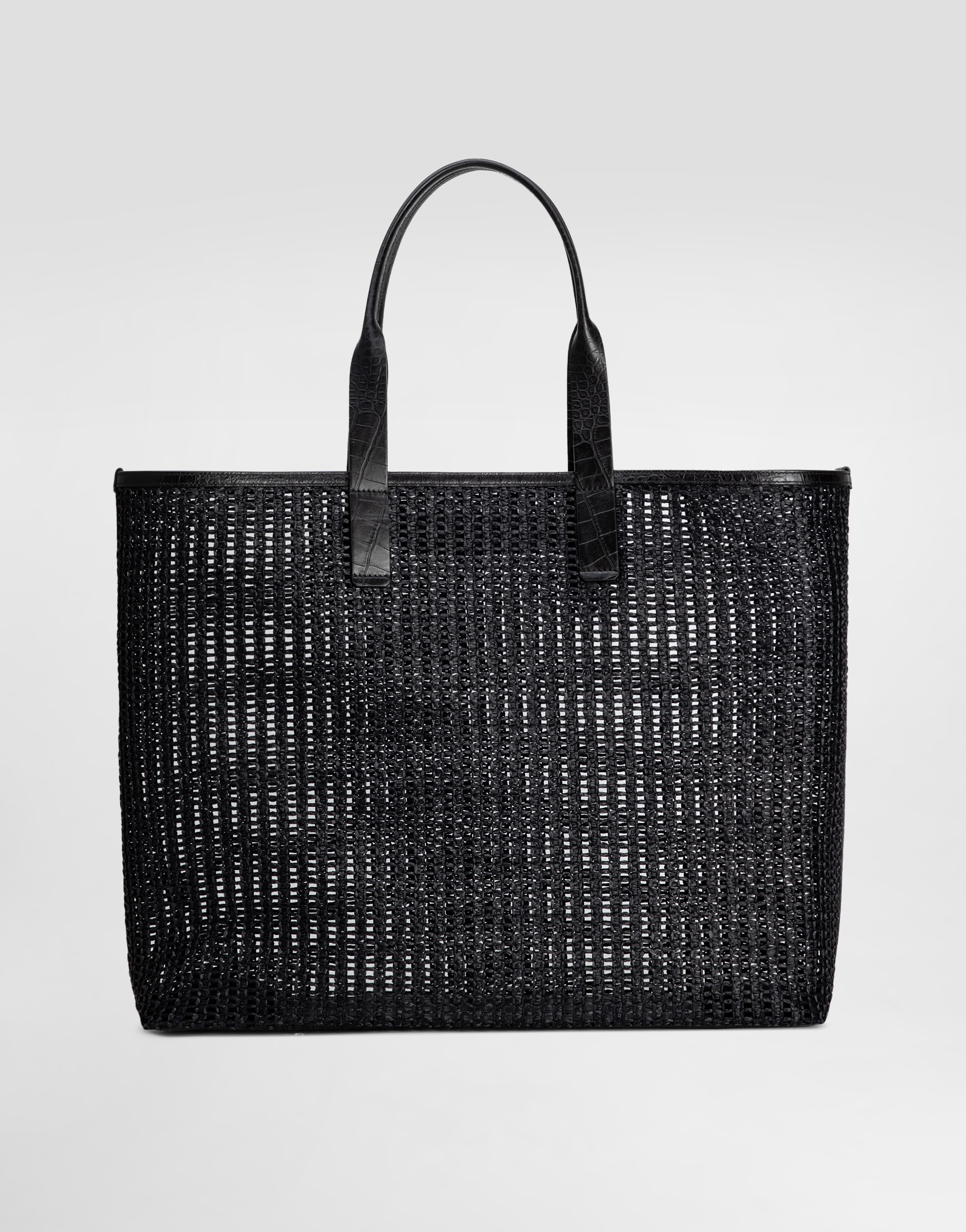 Dolce & Gabbana Woven Mesh And Calfskin Shopper In Black