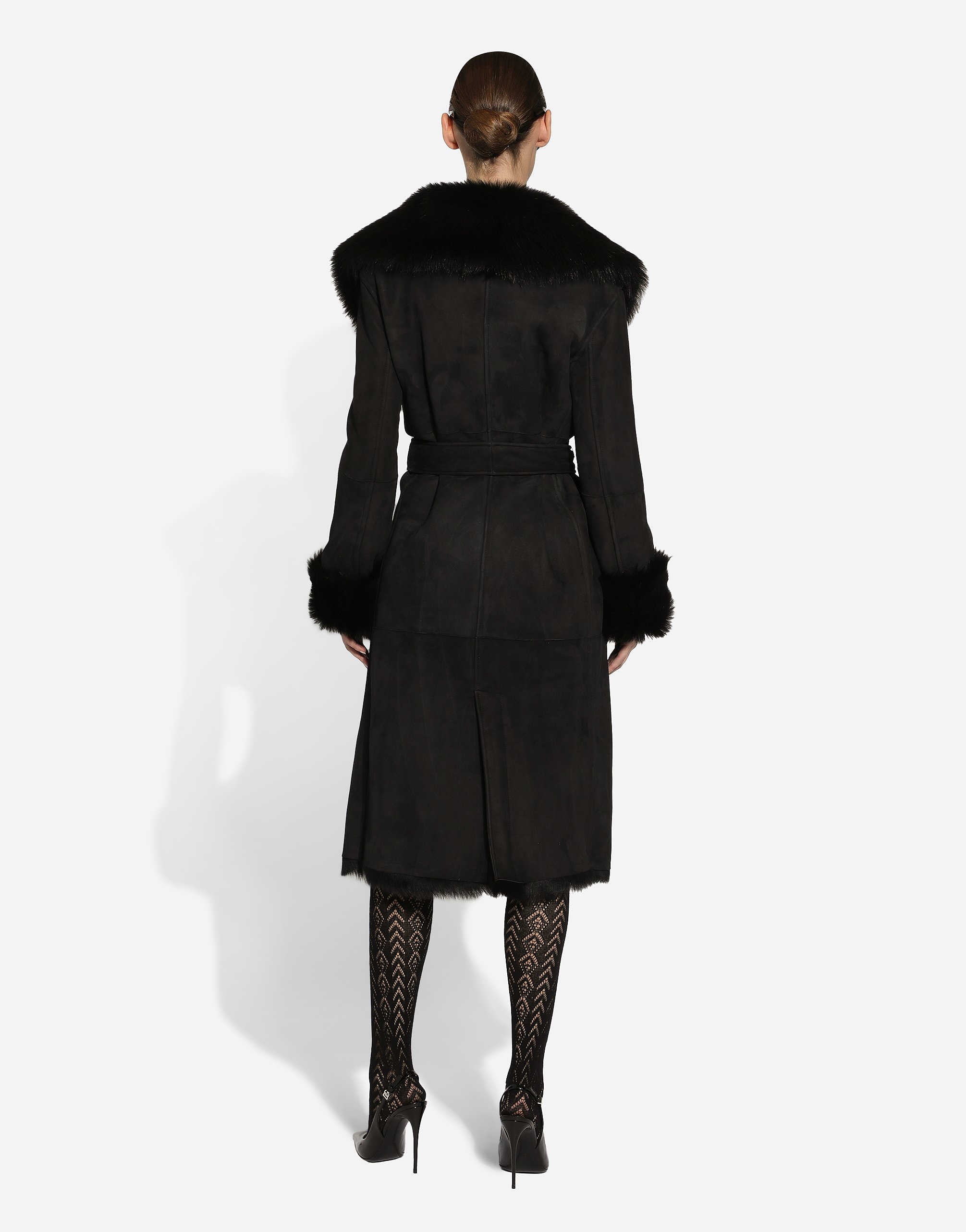 Shearling coat with belt