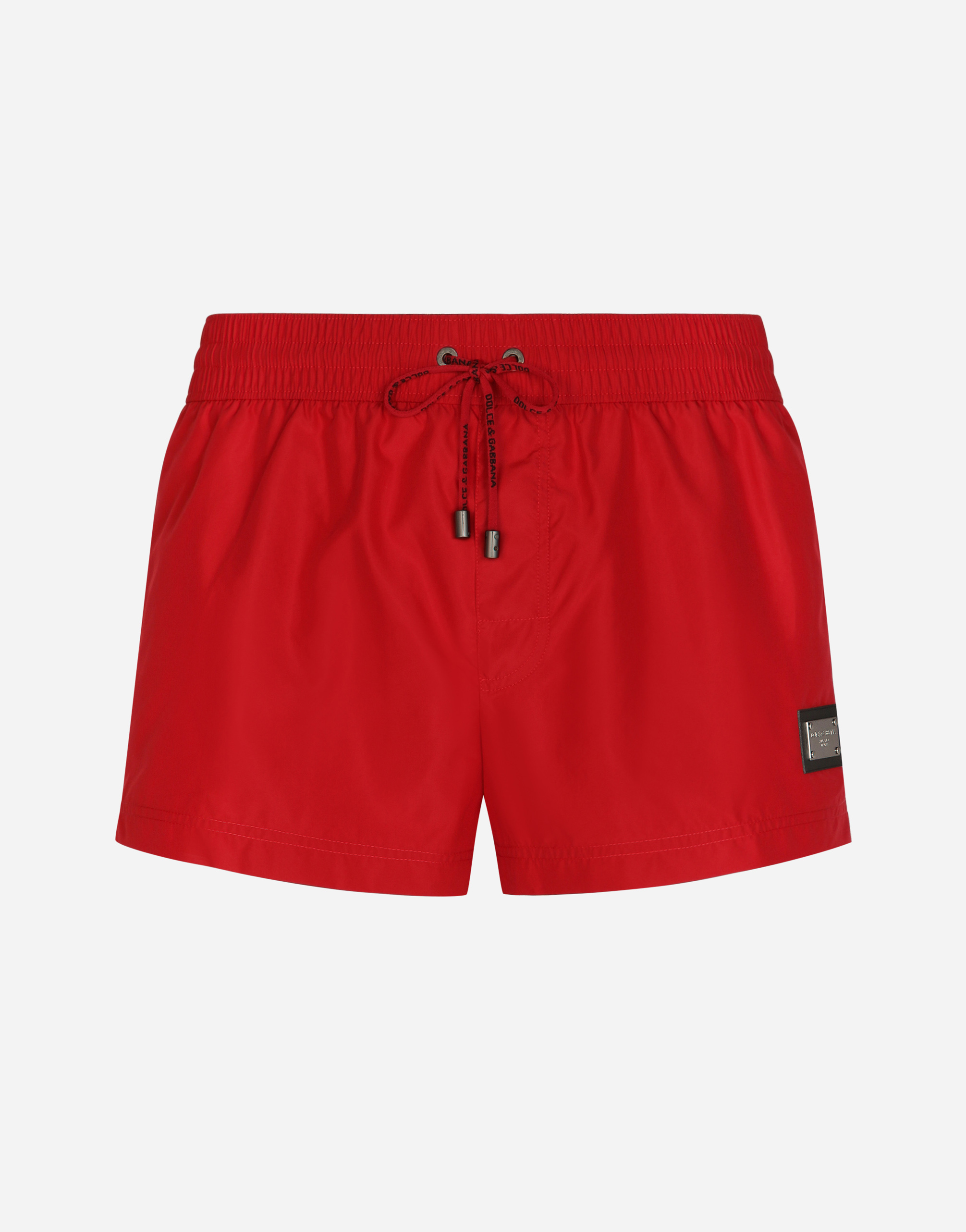 Dolce & Gabbana Short Swim Trunks With Branded Tag - Man Beachwear Burgundy Fabric