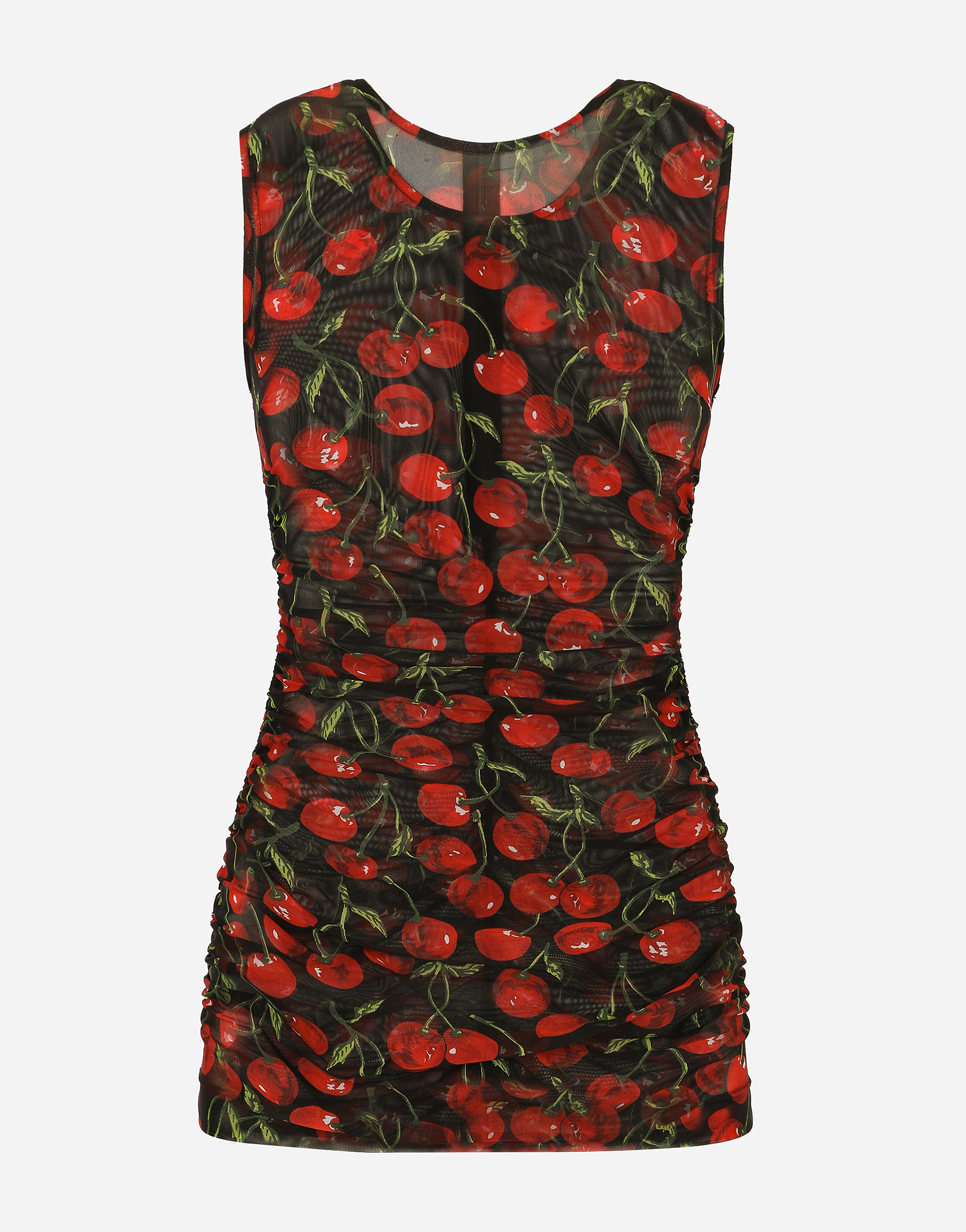 Dolce & Gabbana Semi-sheer Cherry-print Tank Top In Multicolor