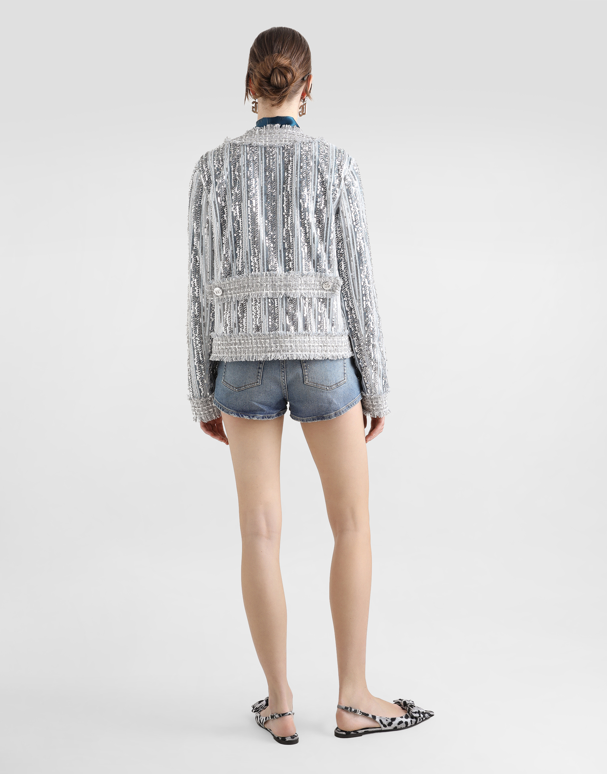 Dolce & Gabbana Tulle Gabbana Jacket With Sequin Embroidery In Silver