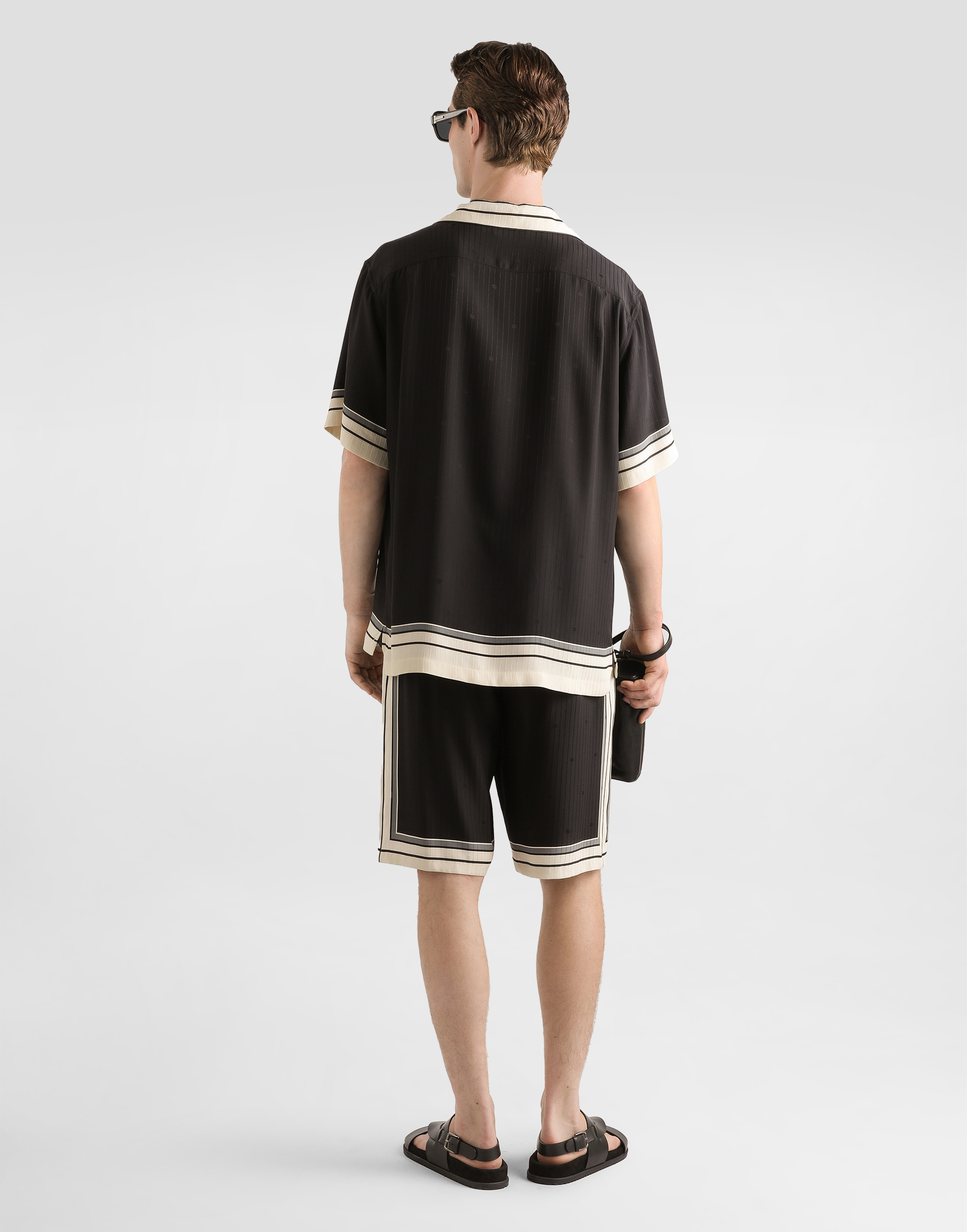 Dolce & Gabbana Men Hawaii Shirt With Logo And Striped Print In Black