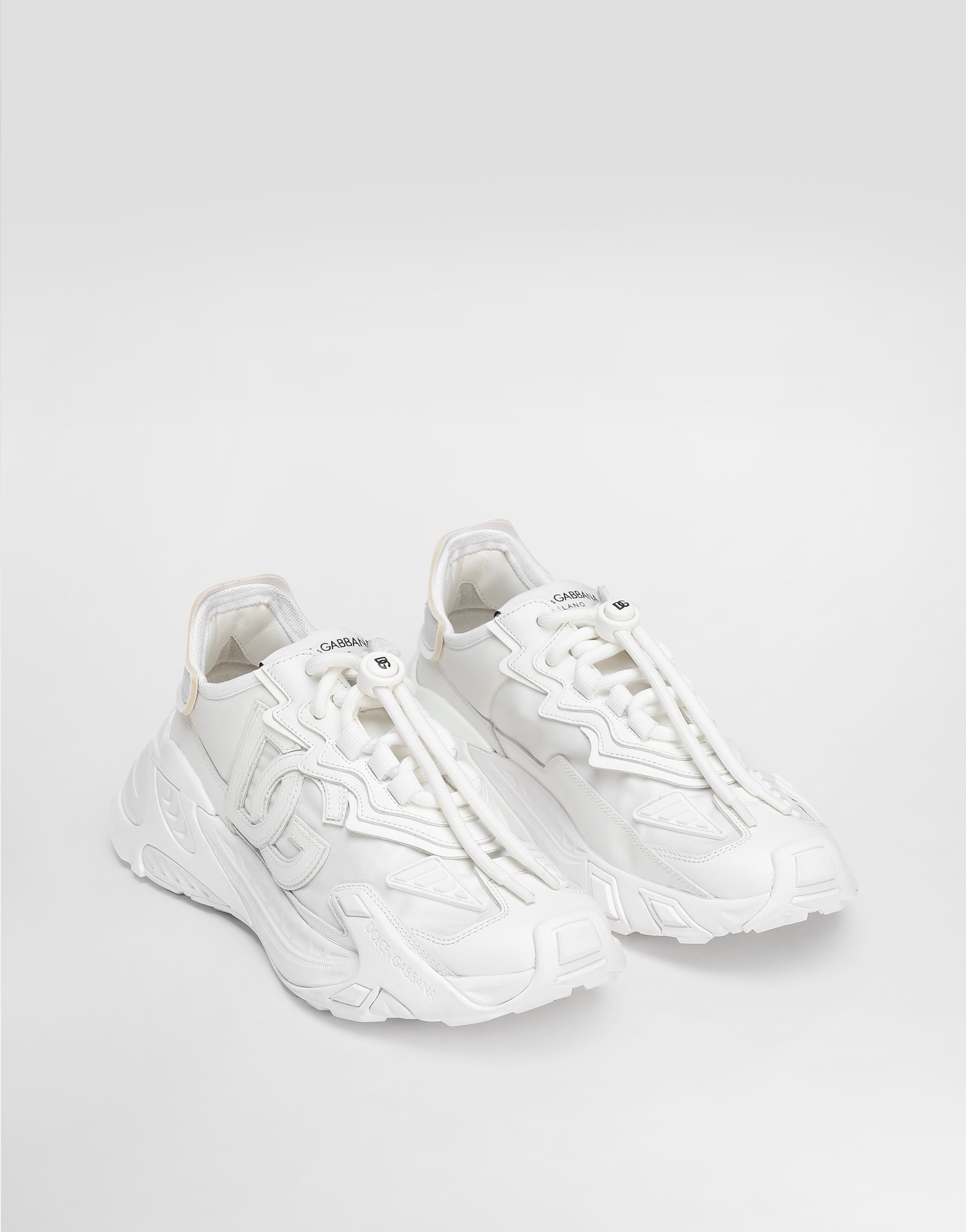 Dolce & Gabbana Women White Low Top Sneakers With Logo Lettering On Tongue And Heel In Tech Fabric W In White