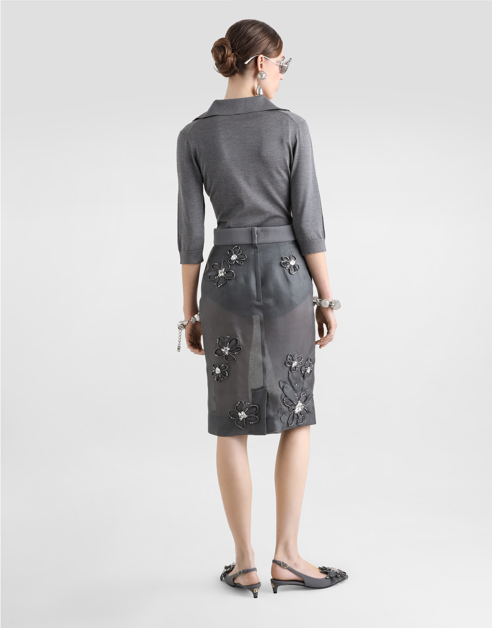 Dolce & Gabbana Organza Midi Skirt With Flower Embroidery In Multicolor