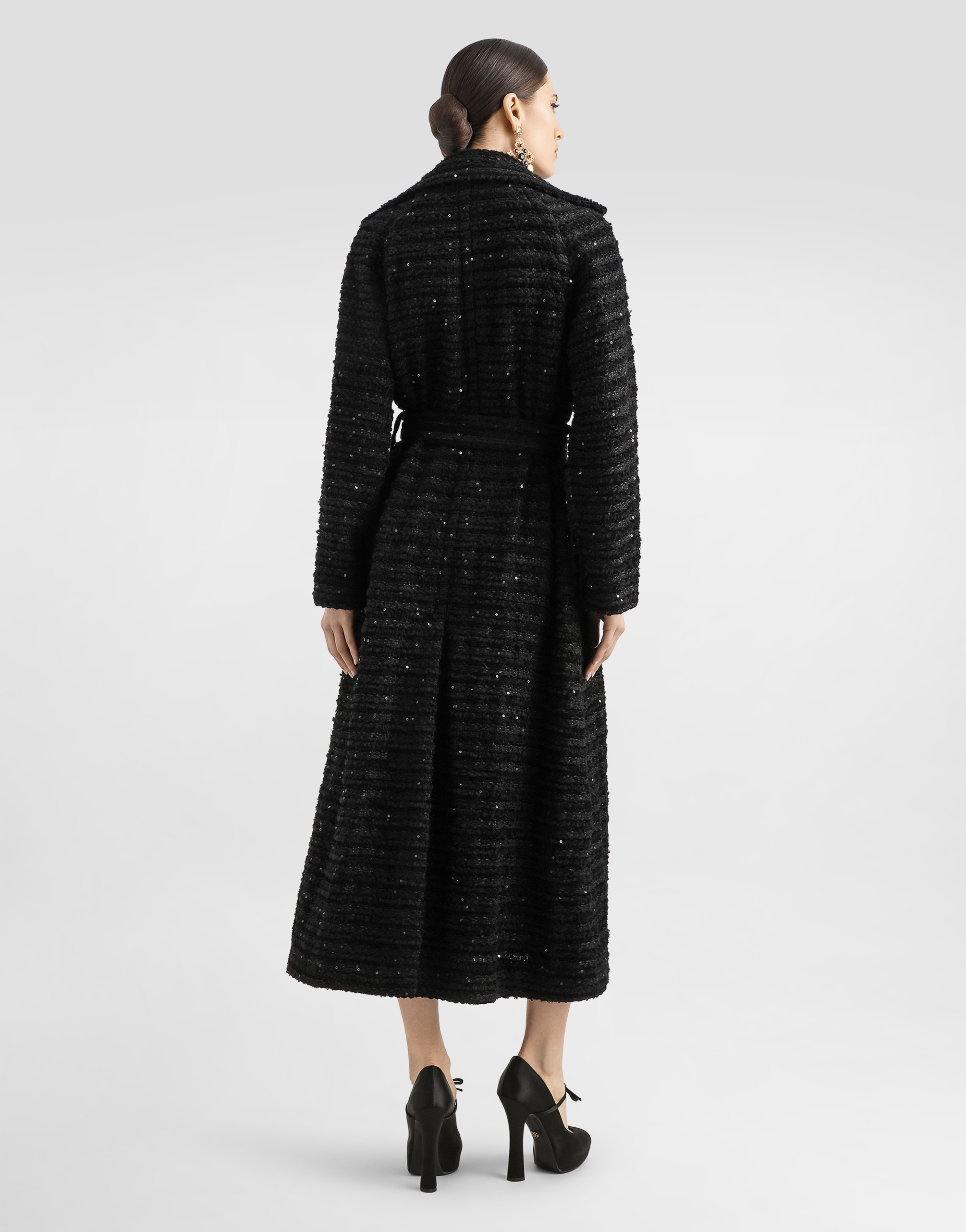 Dolce & Gabbana Tweed Coat With Micro-sequin Embellishment In Black