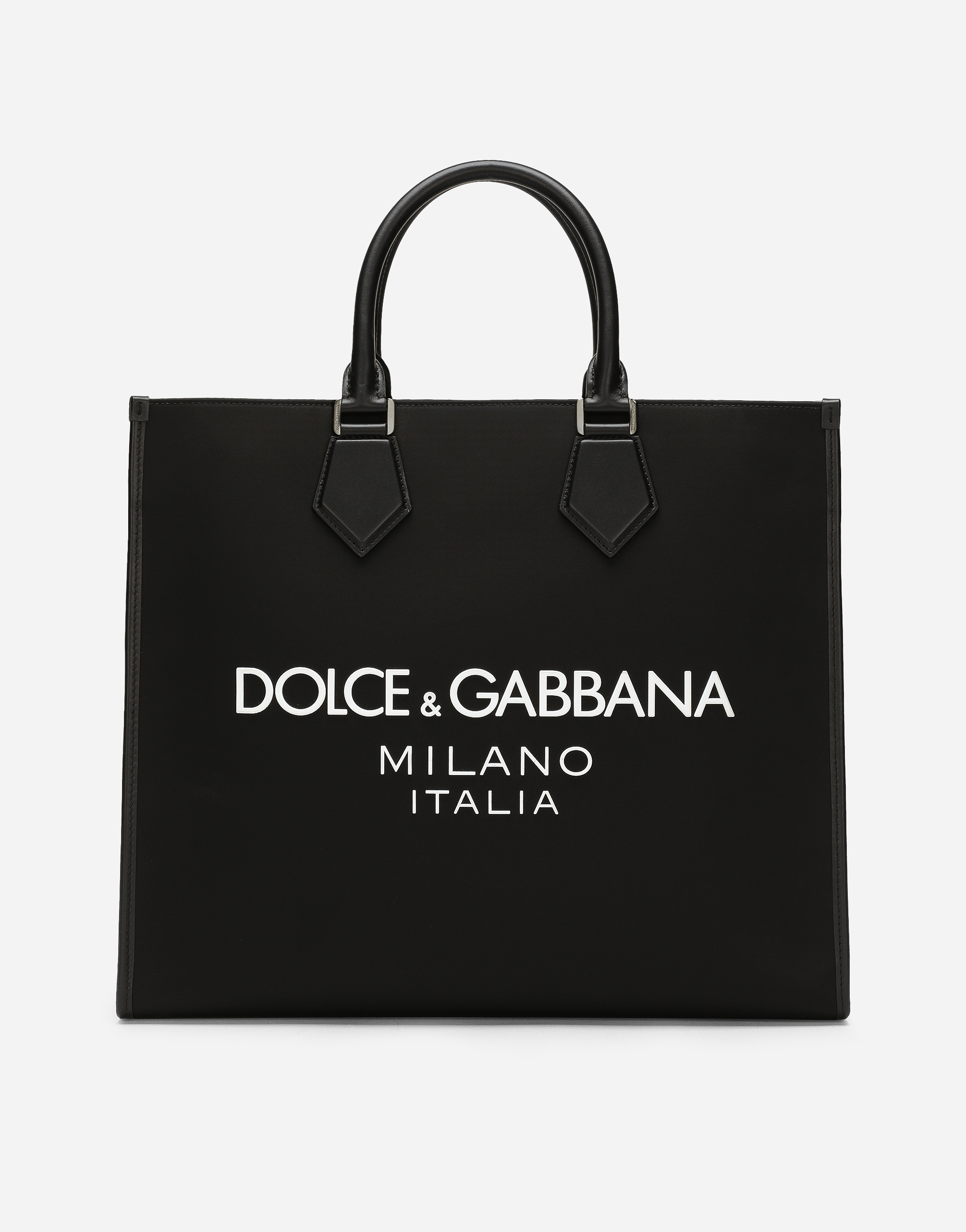 Shop Dolce & Gabbana Large Nylon Shopper With Rubberized Logo In Black