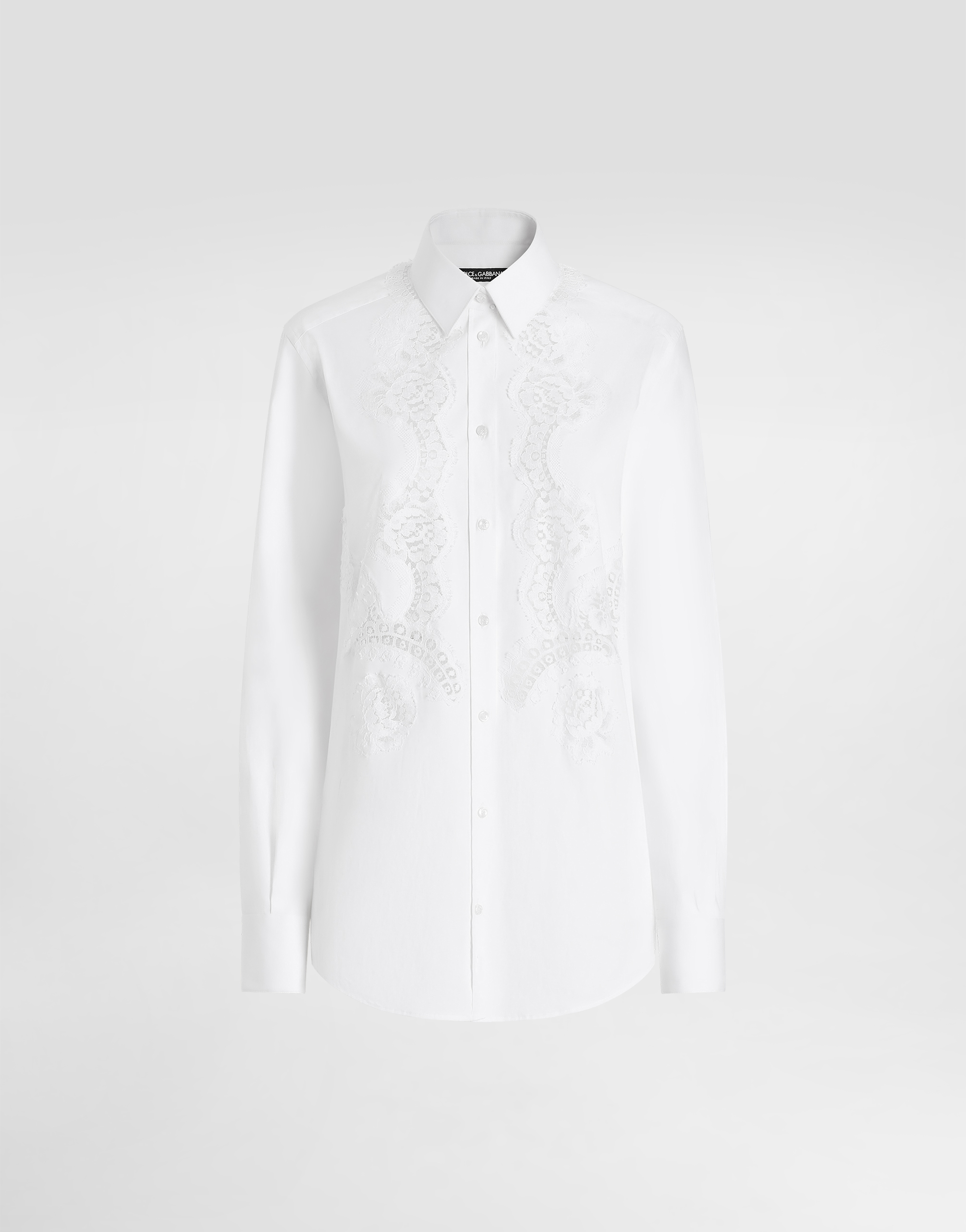 Dolce & Gabbana Cotton Poplin Shirt With Lace Inlay In White