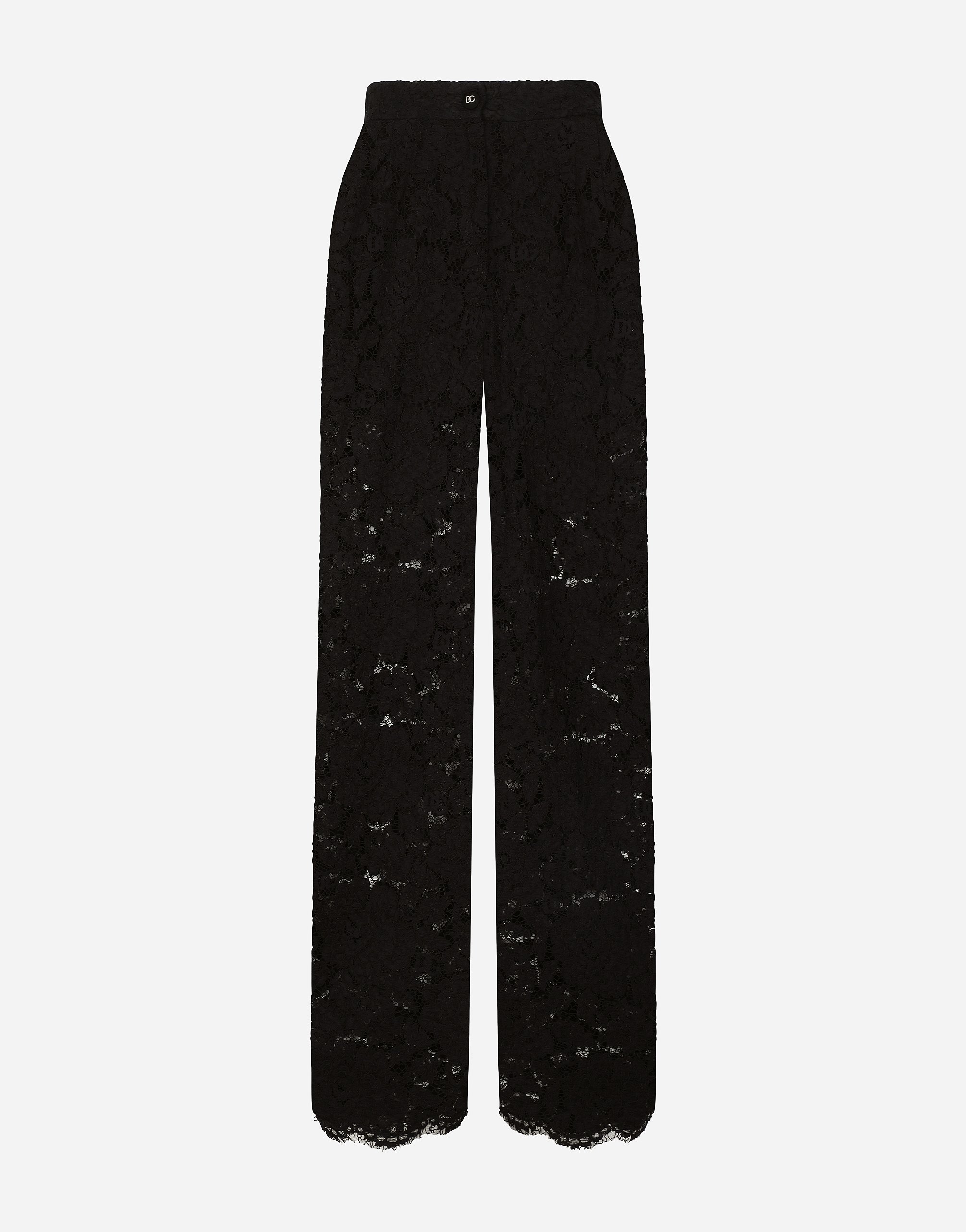 Dolce & Gabbana Flared Floral Cordonetto Lace Pants With Dg Logo - Woman Pants And Shorts Black