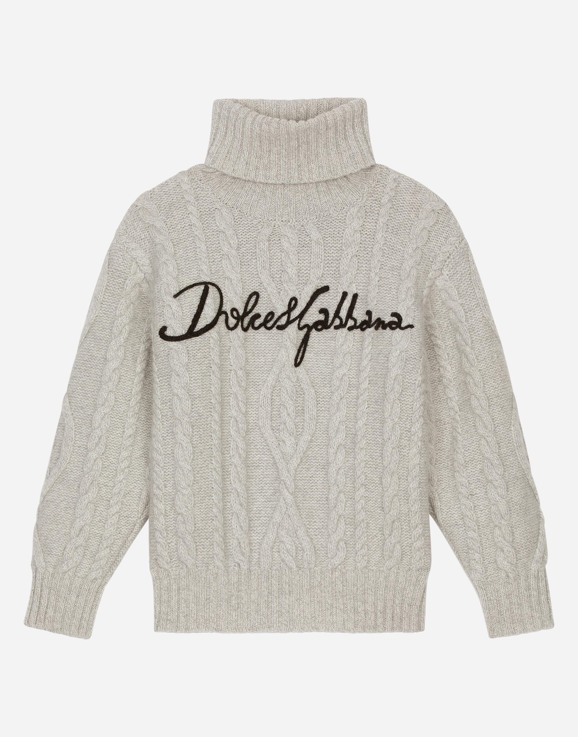 Wool cable-knit pullover with Dolce&Gabbana logo in Multicolor for
