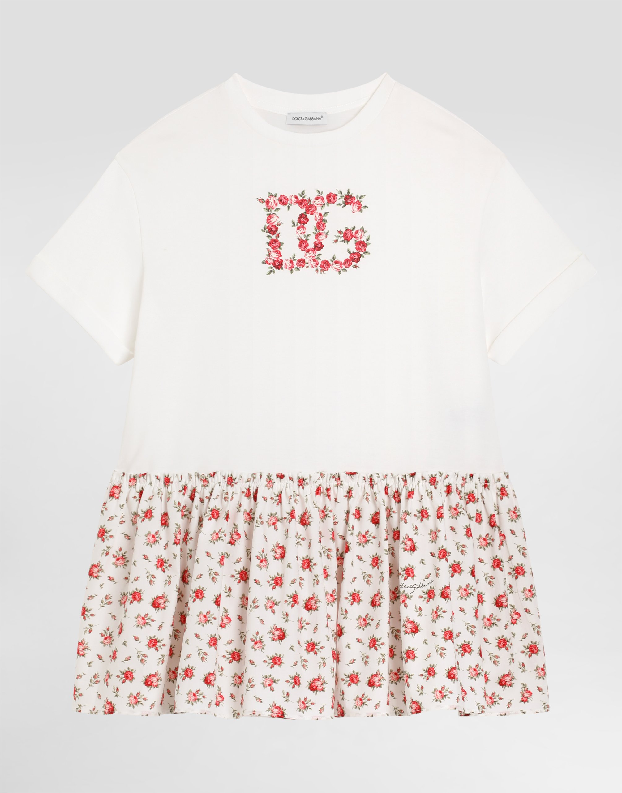 Small rose-print dress with DG patch in Multicolor for Girls