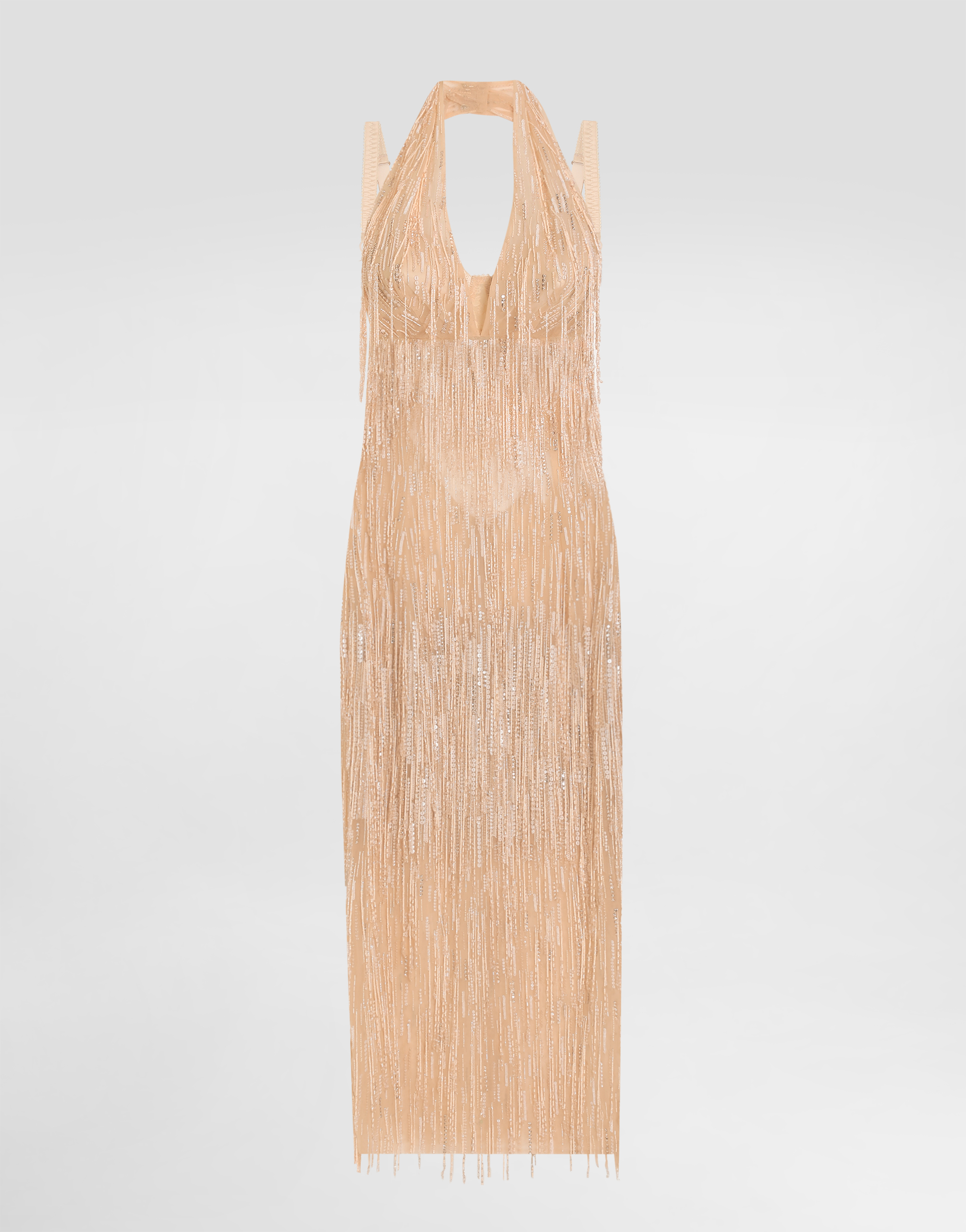 Dolce & Gabbana Calf-length Dress With Sequined Fringe Embellishment - Woman Dresses Multi-colored