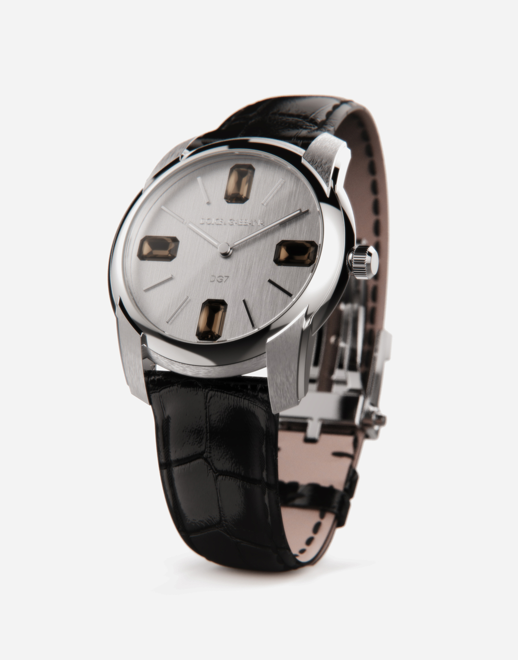 Shop Dolce & Gabbana Steel Watch With Smoky Quartz In Black