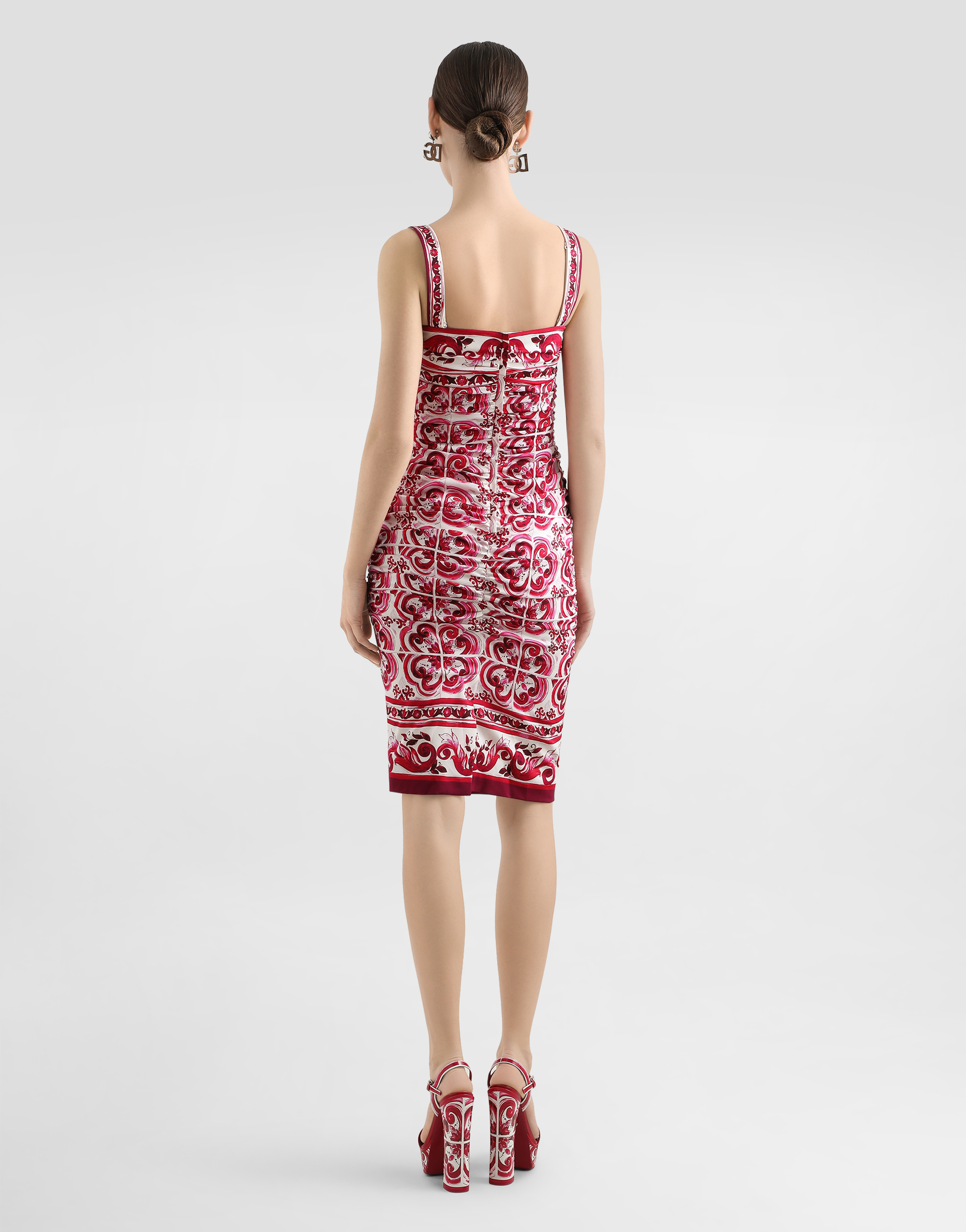 DOLCE & GABBANA MAJOLICA-PRINT CHARMEUSE MIDI DRESS