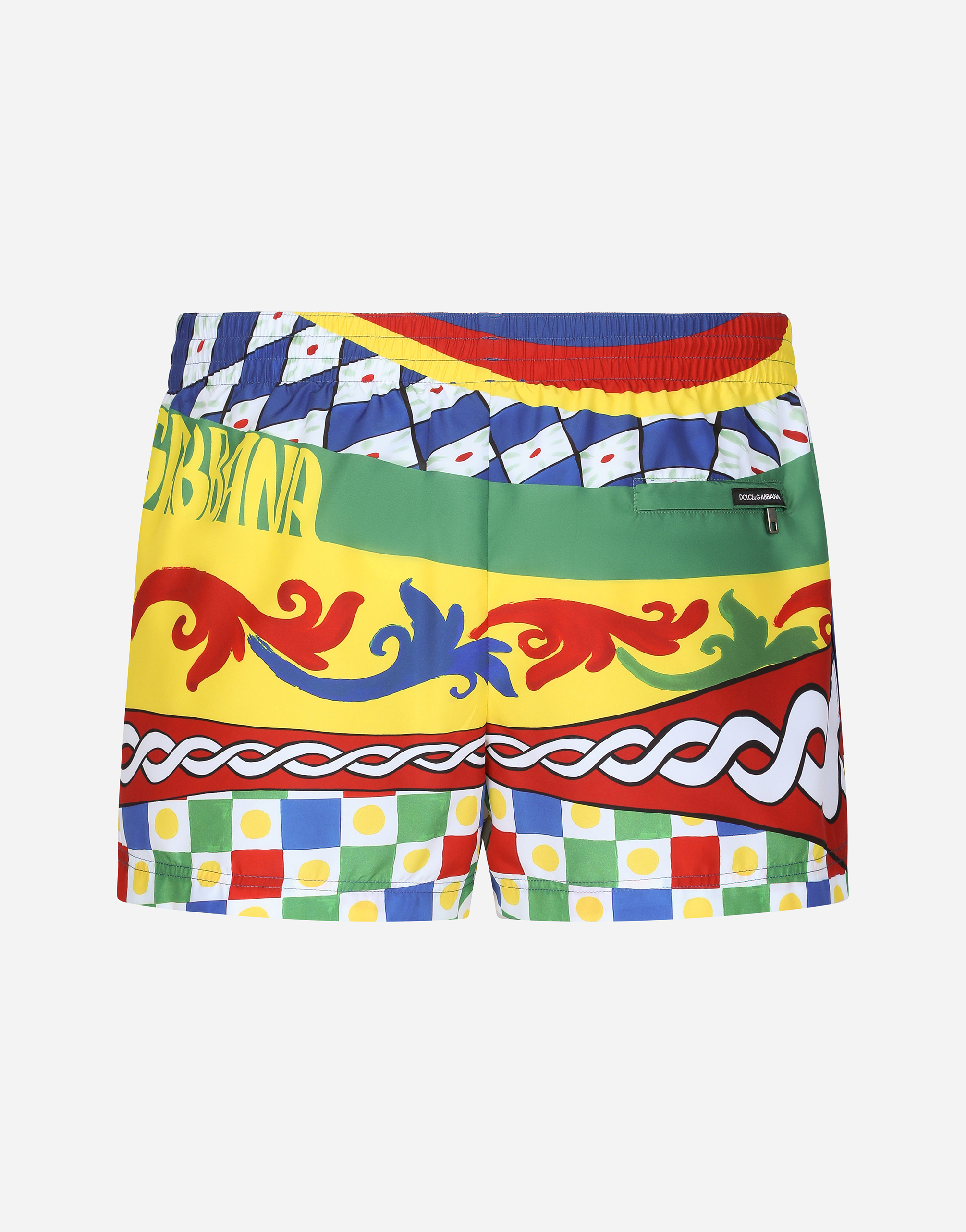 Shop Dolce & Gabbana Short Swim Trunks With Carretto Print In Multicolor