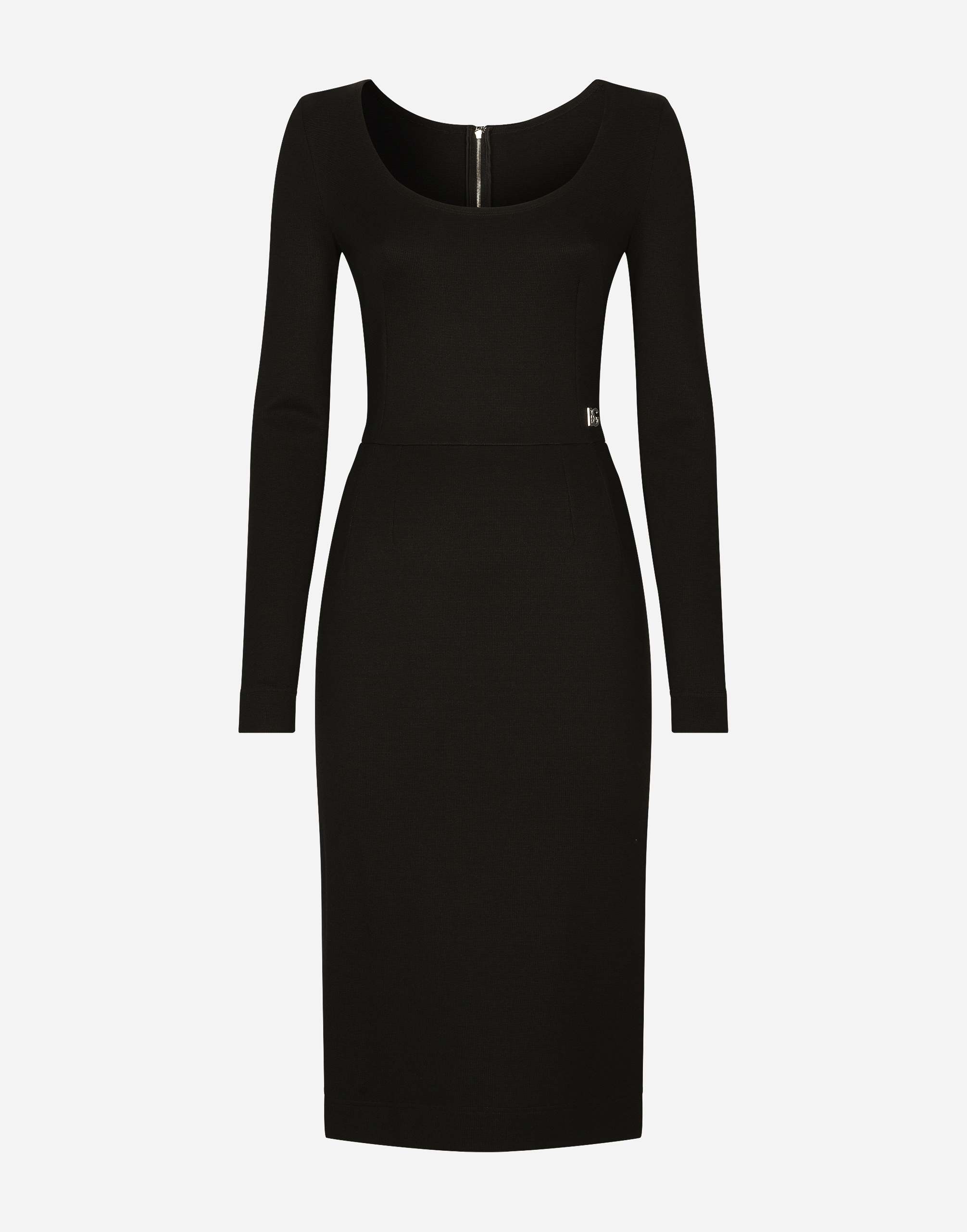 Shop Dolce & Gabbana Milano Rib Calf-length Dress With Dg Logo In Black