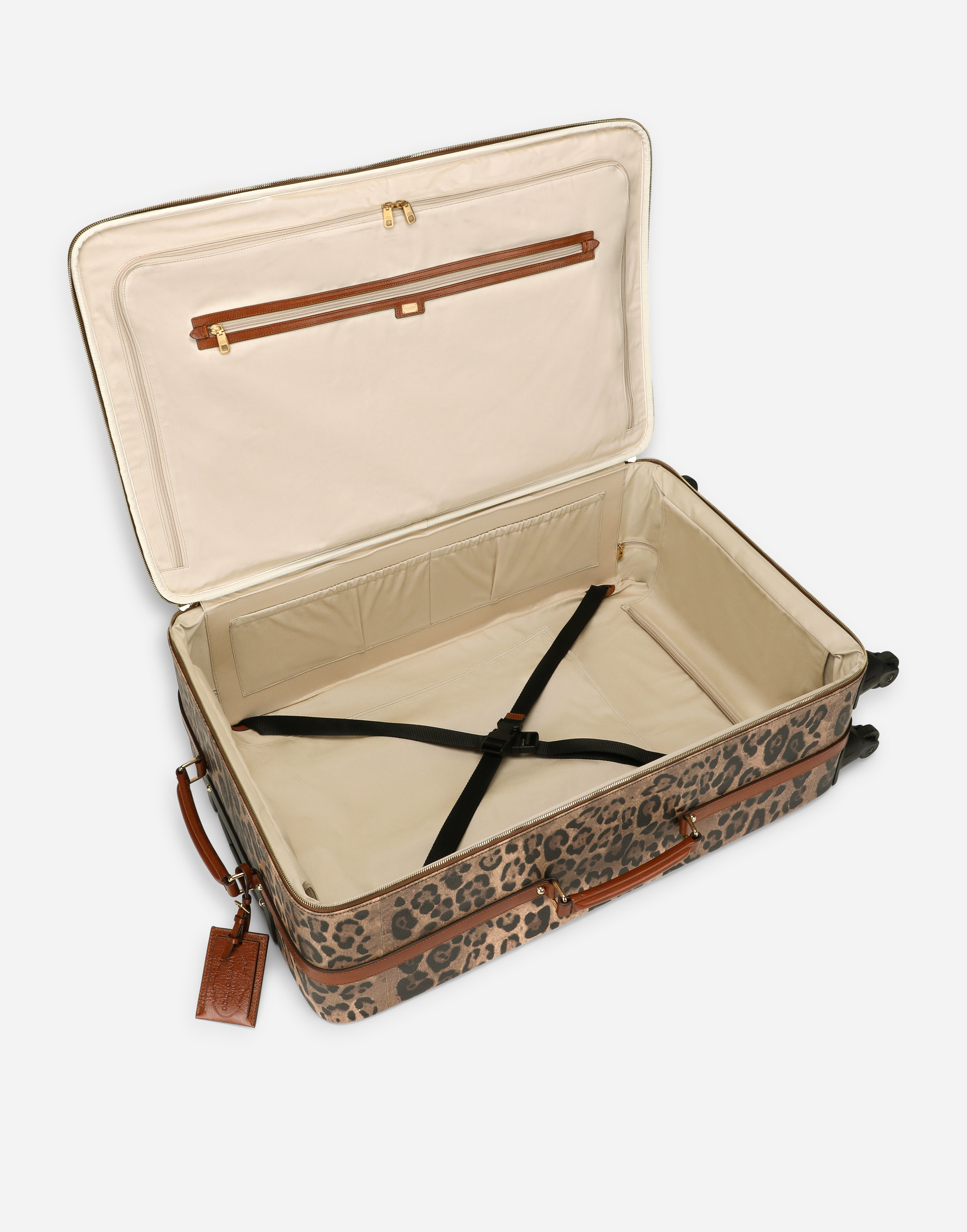Large trolley in leopard-print Crespo with branded plate