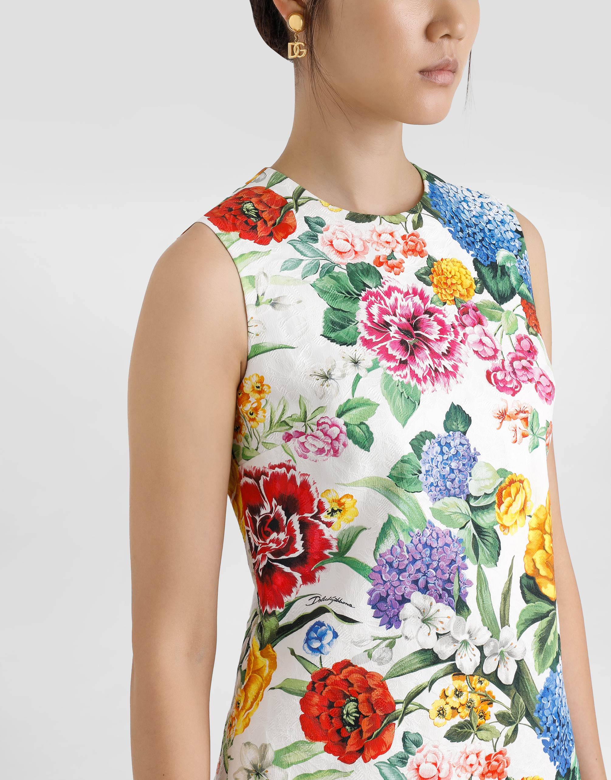 Dolce & Gabbana Floral-print Cotton-blend Jacquard Mini Dress In Print