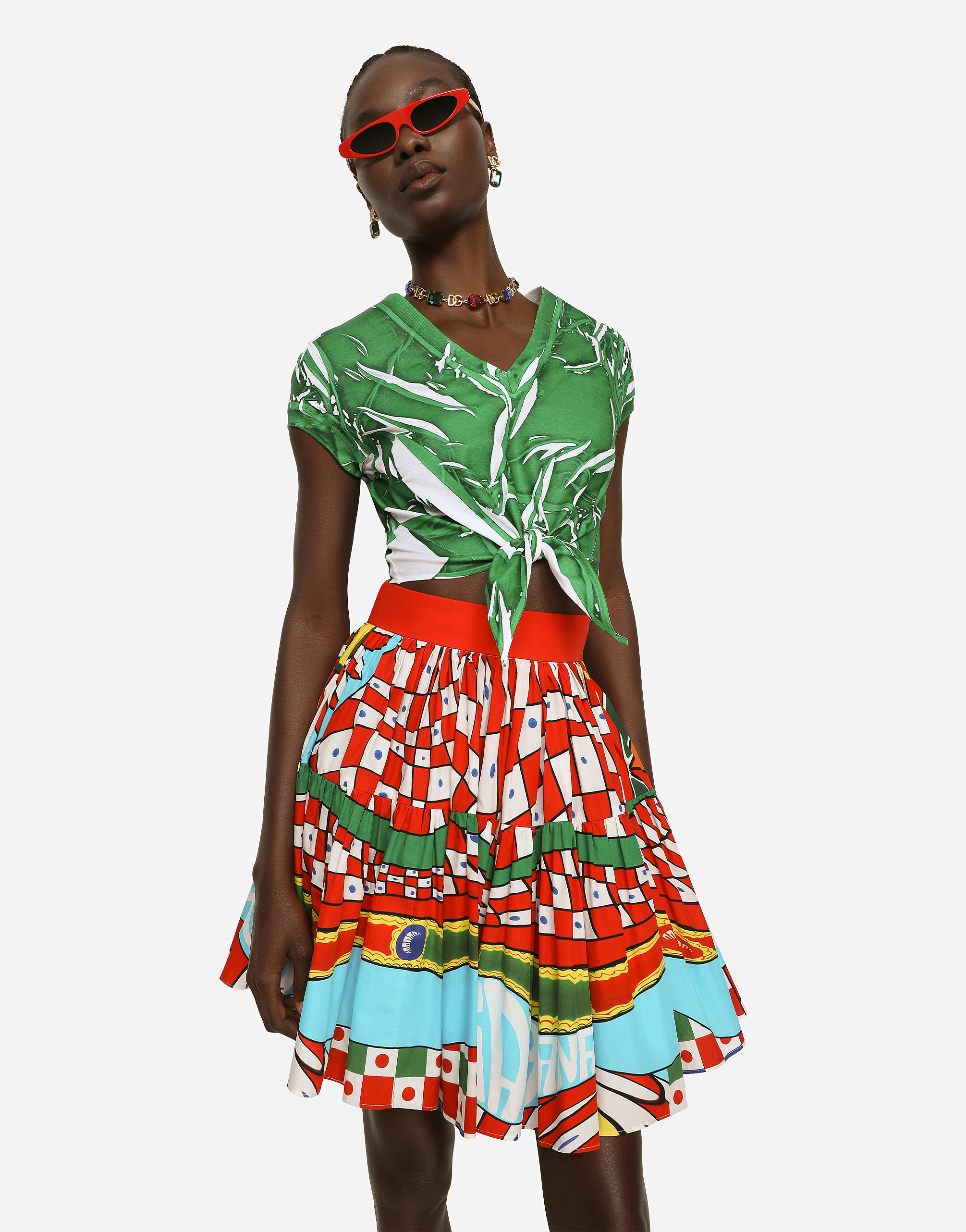 DOLCE & GABBANA SHORT CARRETTO-PRINT POPLIN SKIRT