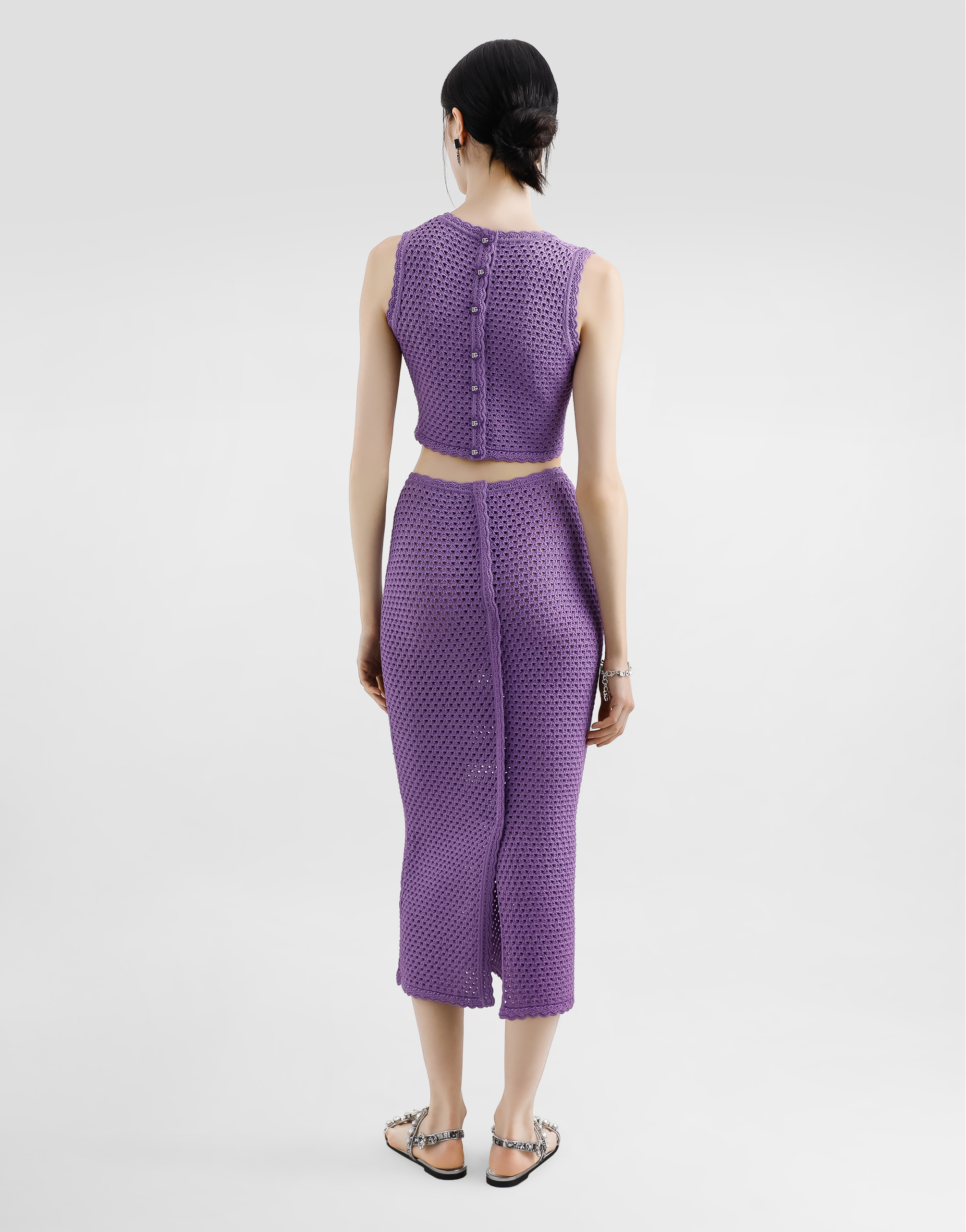 Calf-length crochet skirt