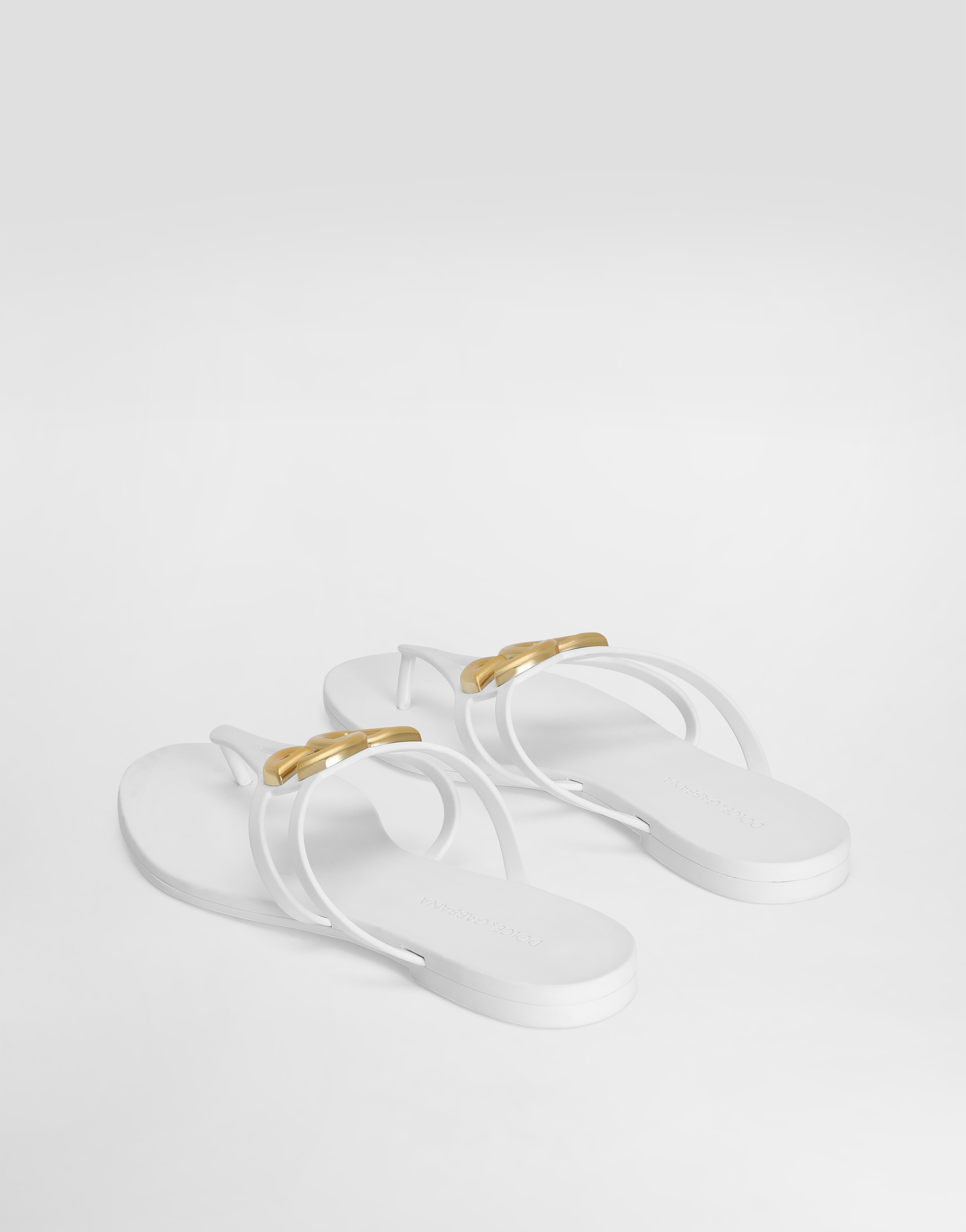 Dolce & Gabbana Women White Thong Sandals With Logo Plaque On The Front In Rubber Woman