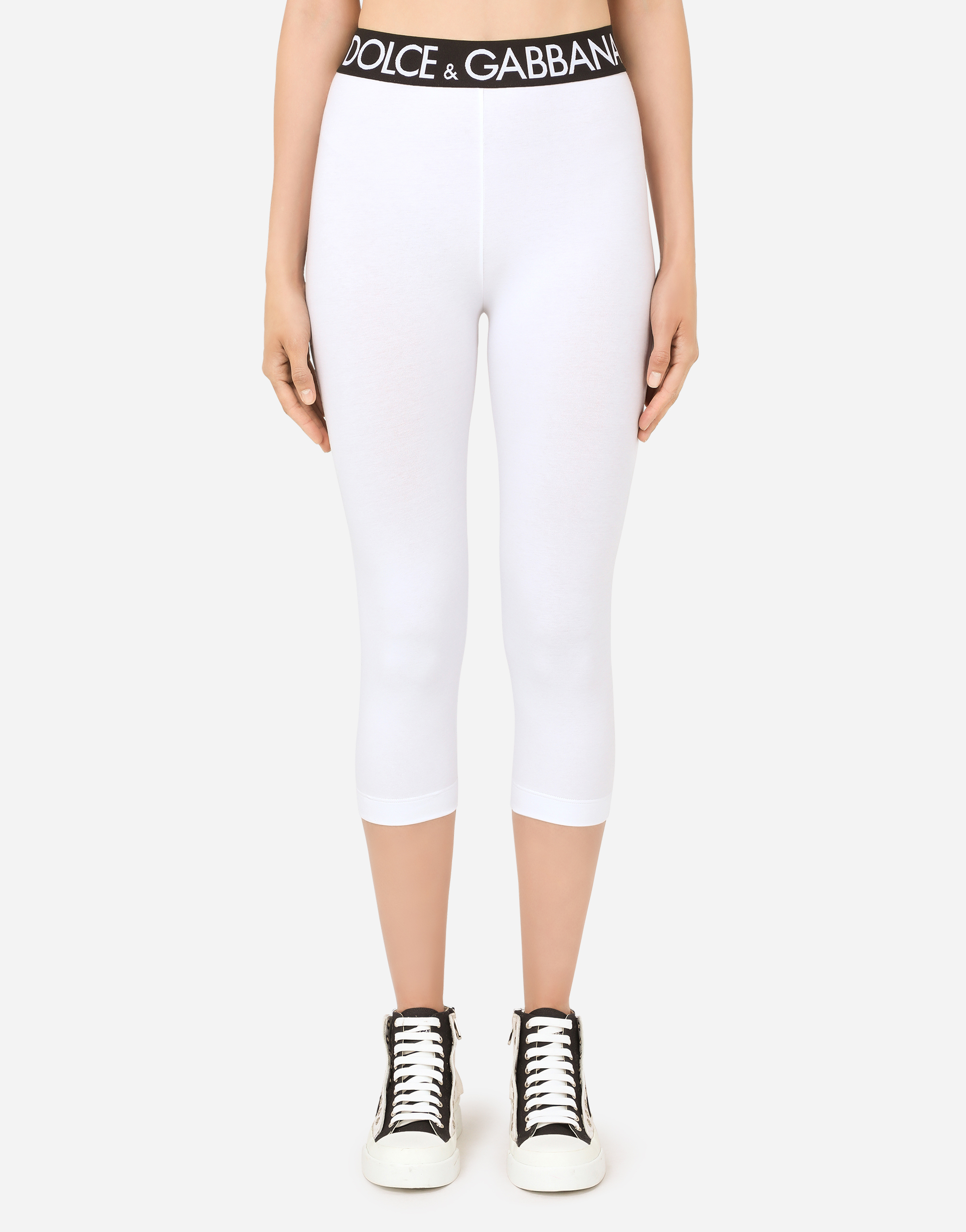 Jersey leggings with branded elastic in White for Women
