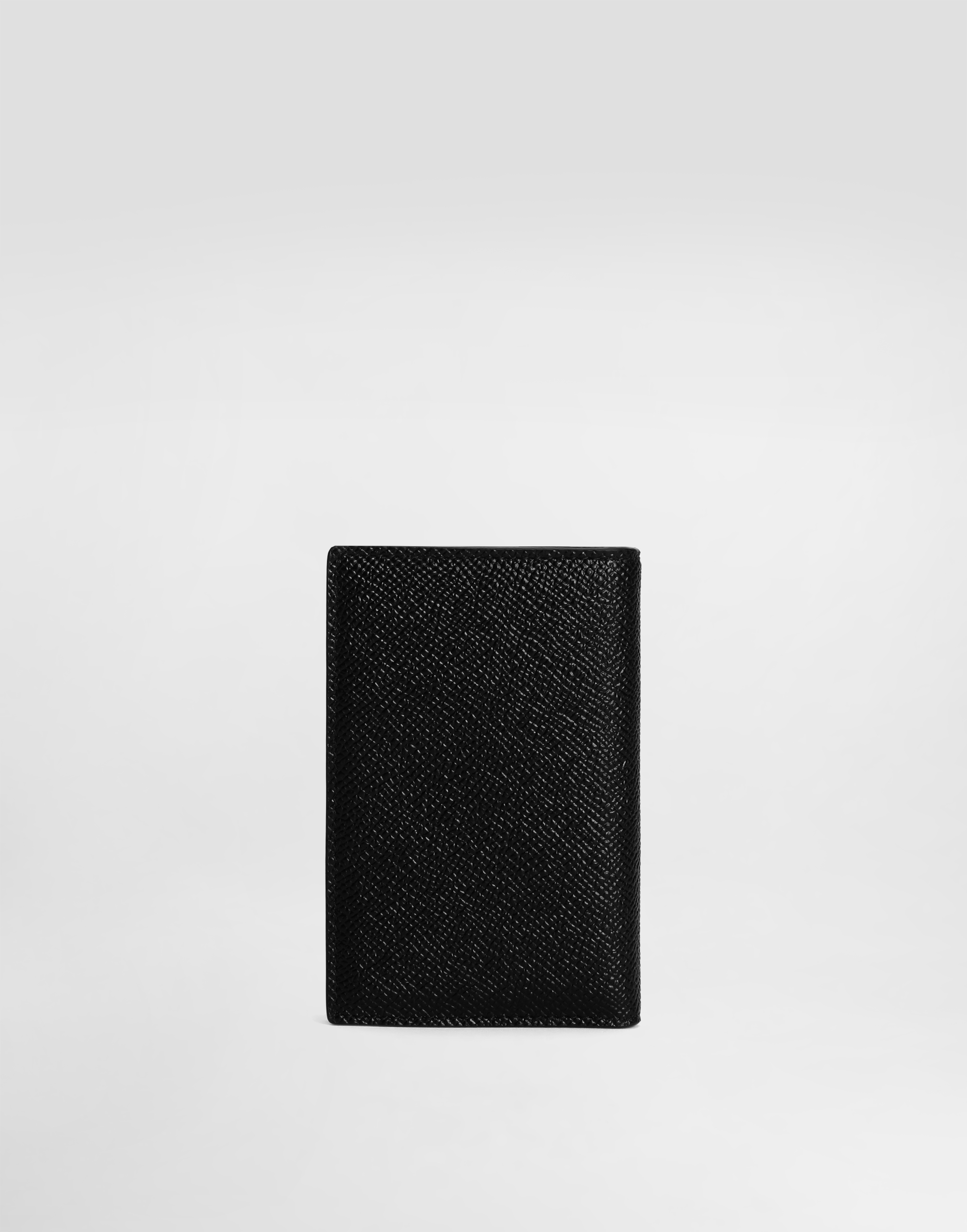 Dolce & Gabbana Black Calf Leather Logo Plaque Trifold Keyring Key Holder In Black