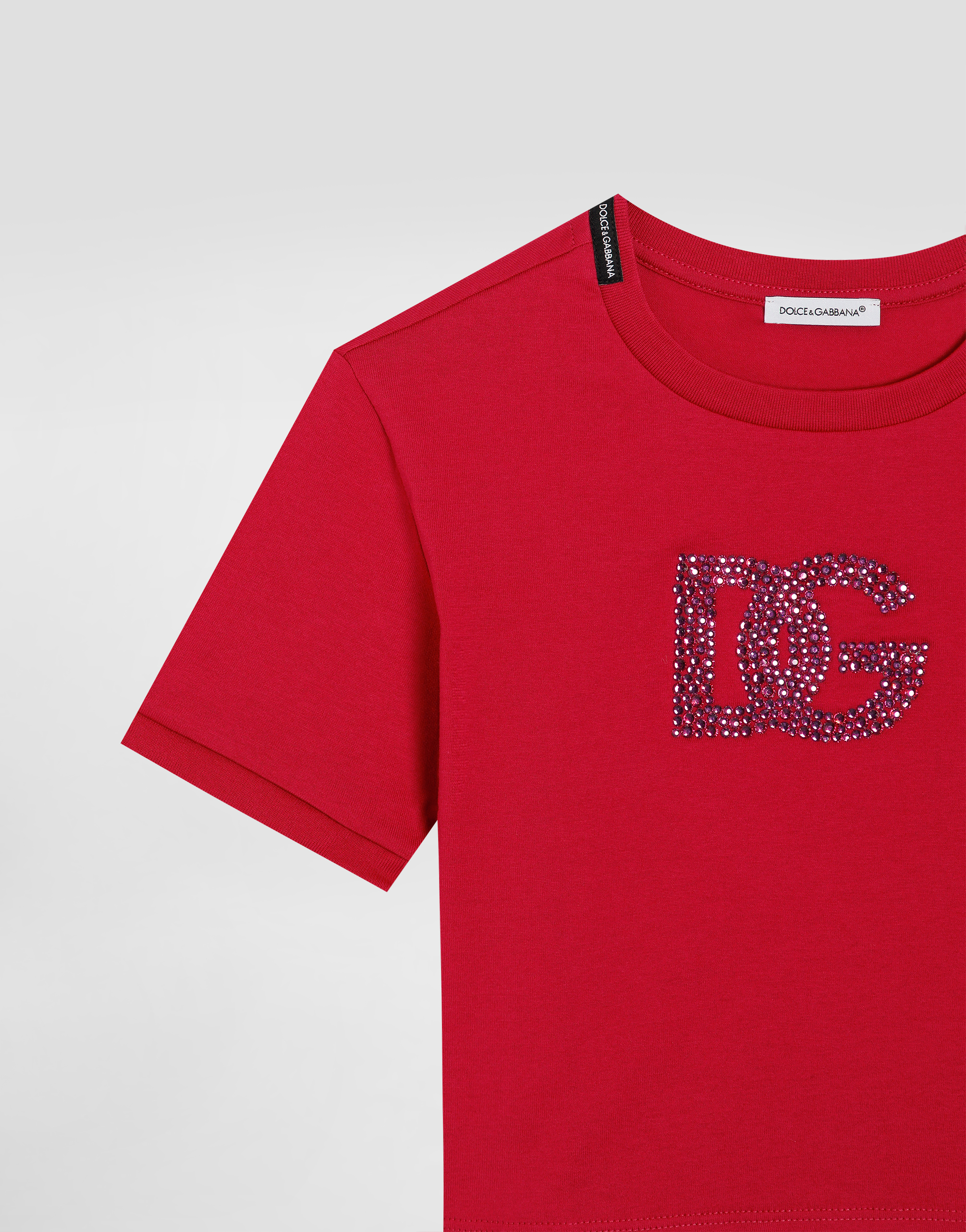 Jersey T-shirt with rhinestone logo