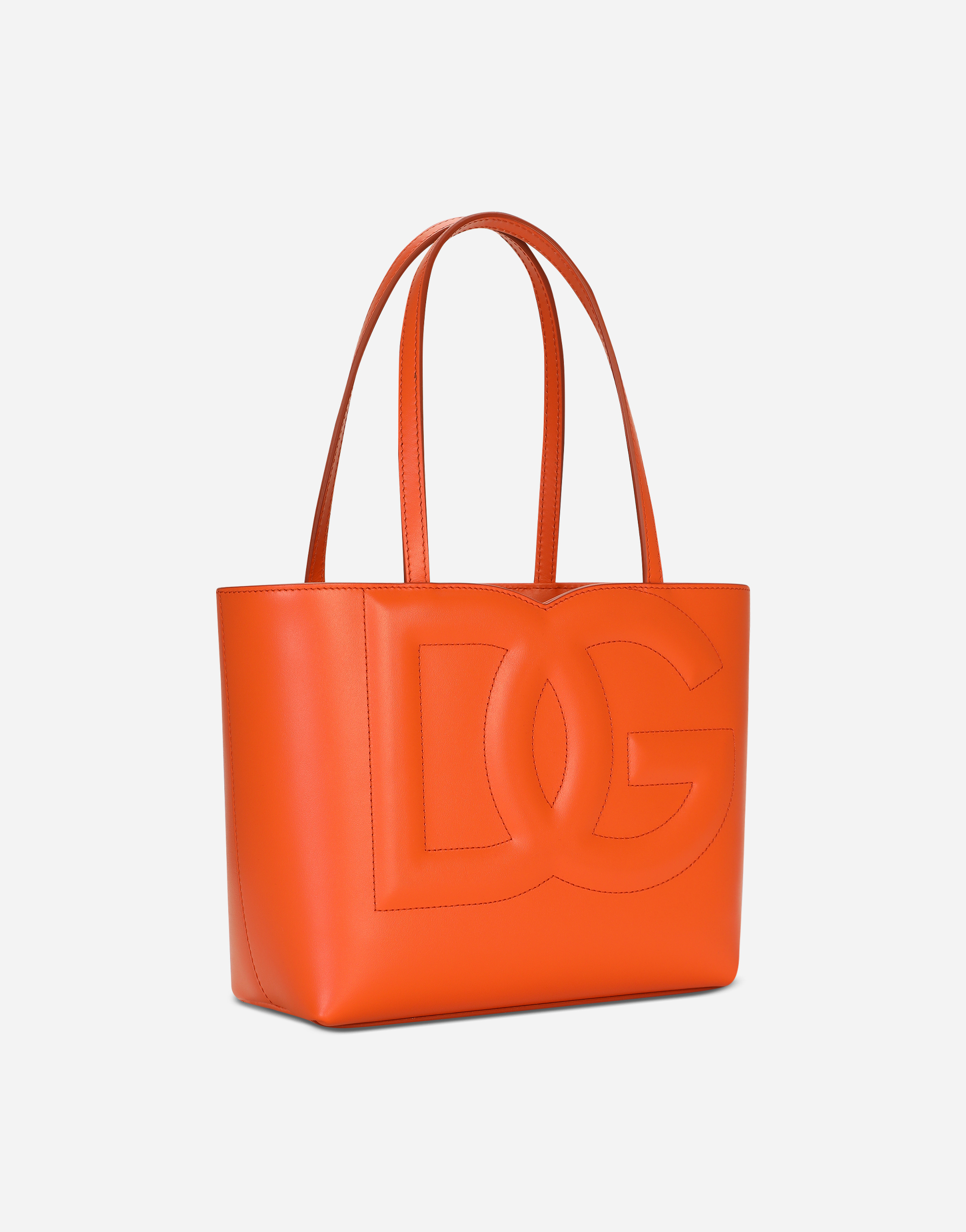 Shop Dolce & Gabbana Small Calfskin Dg Logo Shopper In Orange