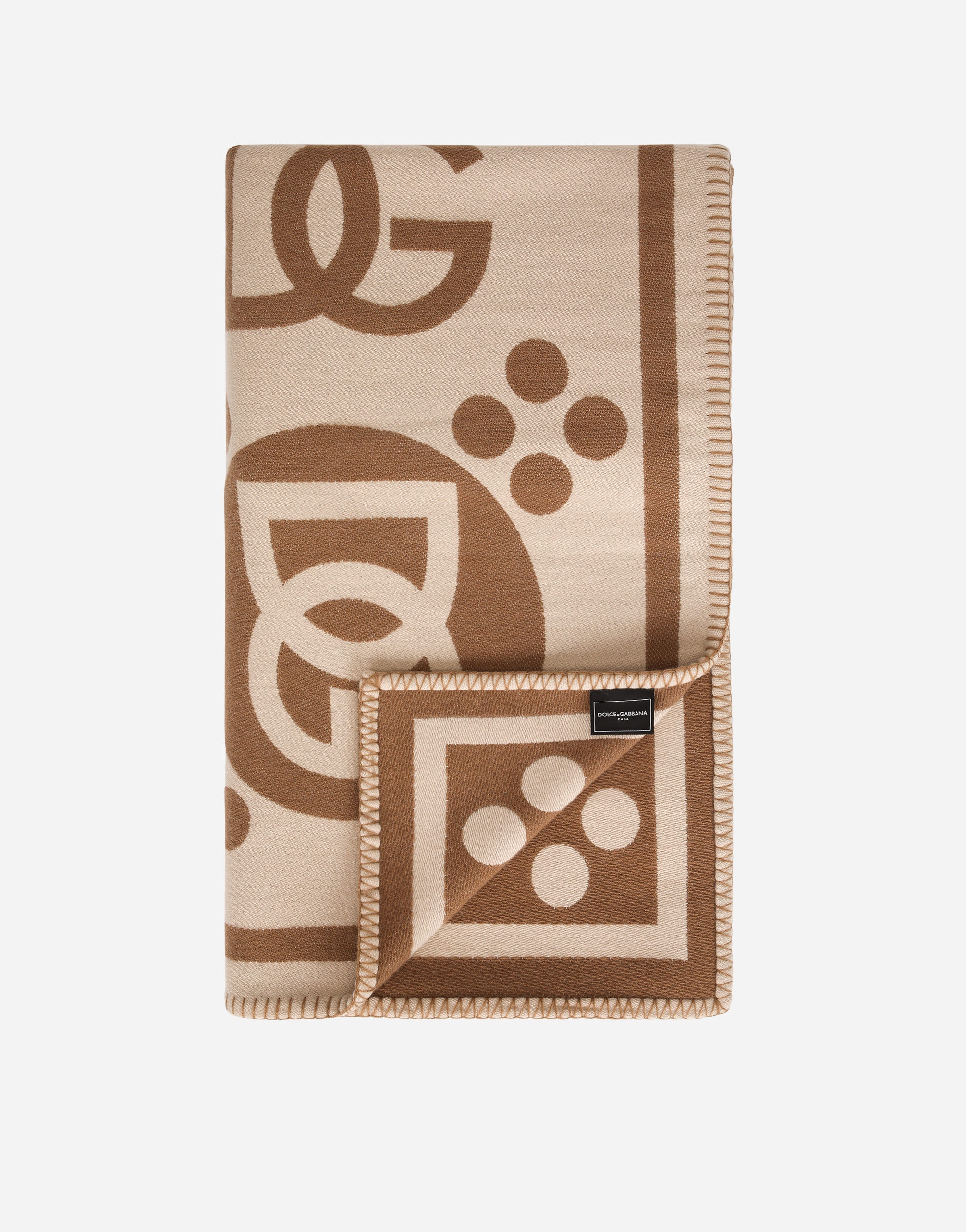 Dolce & Gabbana Wool Jacquard Blanket In Brown