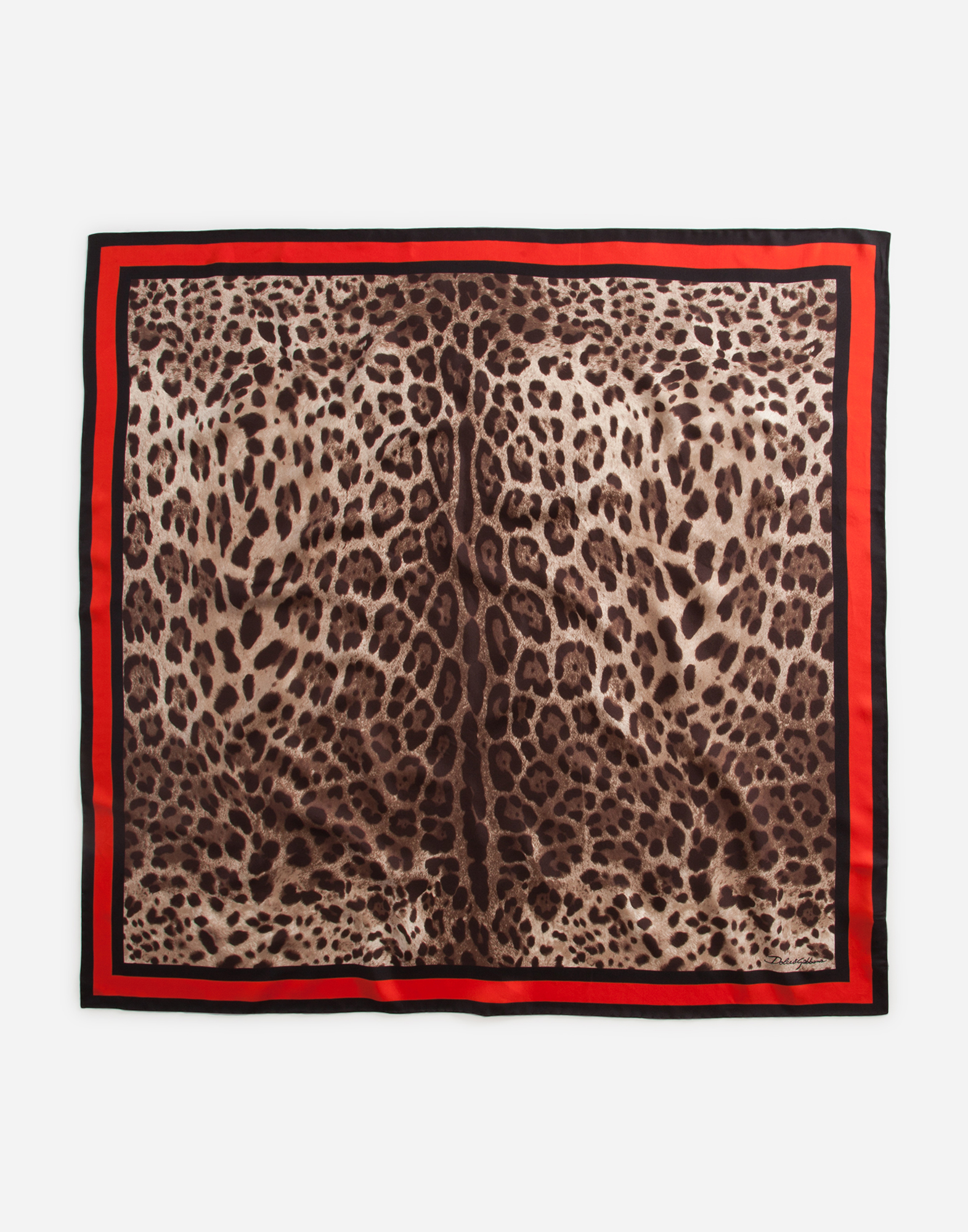 DOLCE & GABBANA レオハトフリントスカフ FN090RGDBQJ H213M ブラウンのウィメンズ スカーフ 90x90 ツイル レオパード