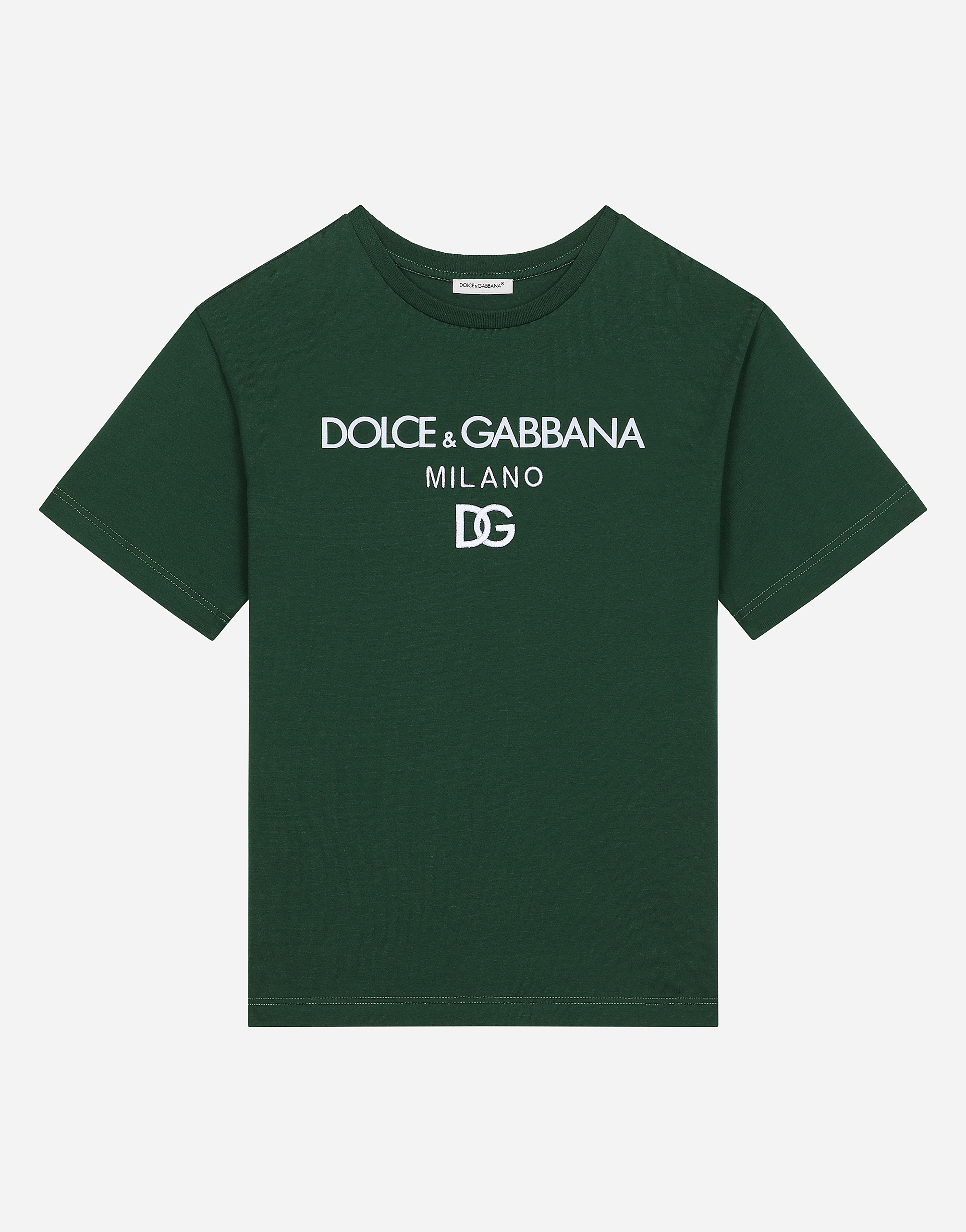 Dolce & Gabbana T-shirt In Jersey Stampa Logo In Verde Muschio Scuro