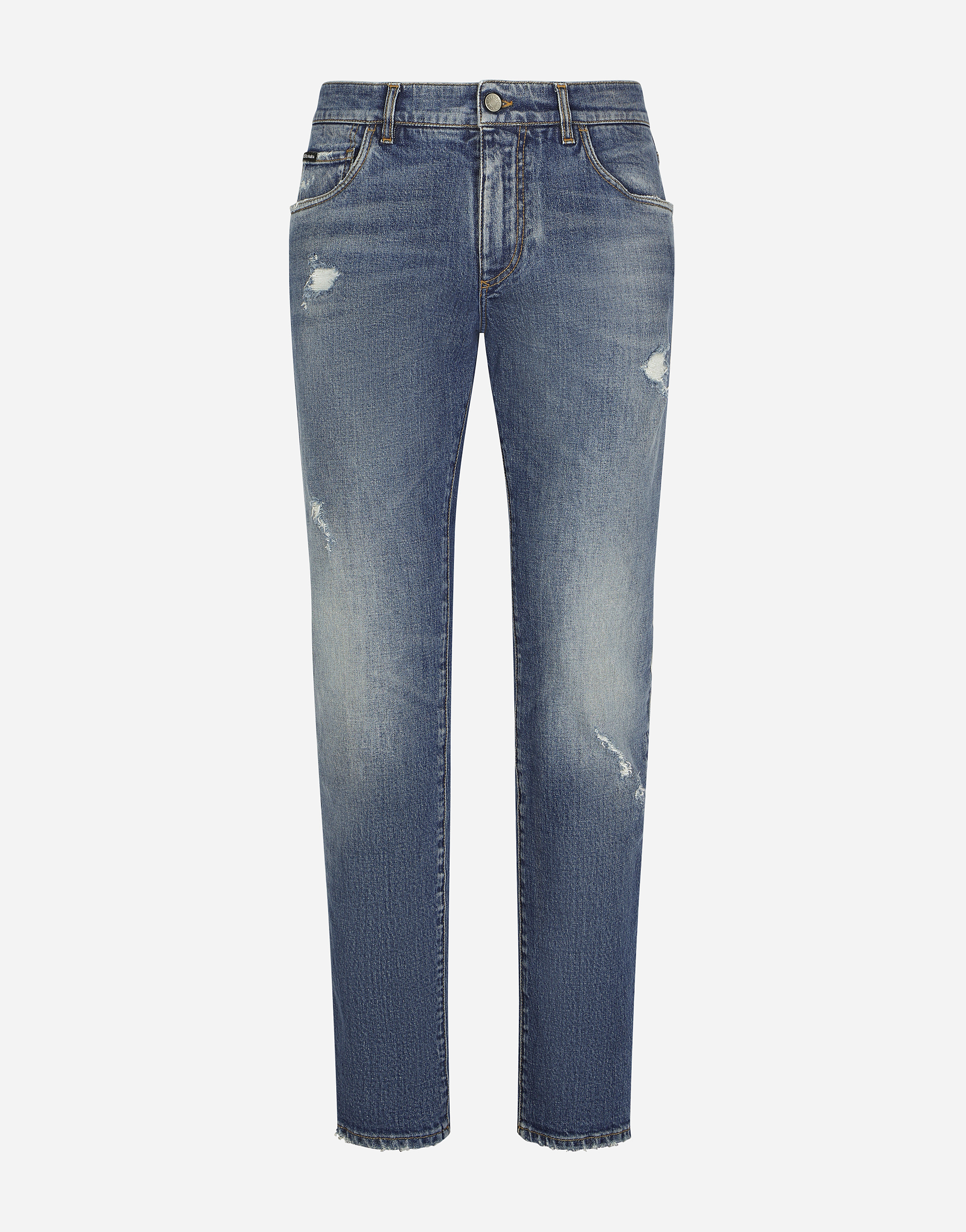 DOLCE & GABBANA LIGHT BLUE SLIM-FIT STRETCH JEANS WITH ABRASIONS
