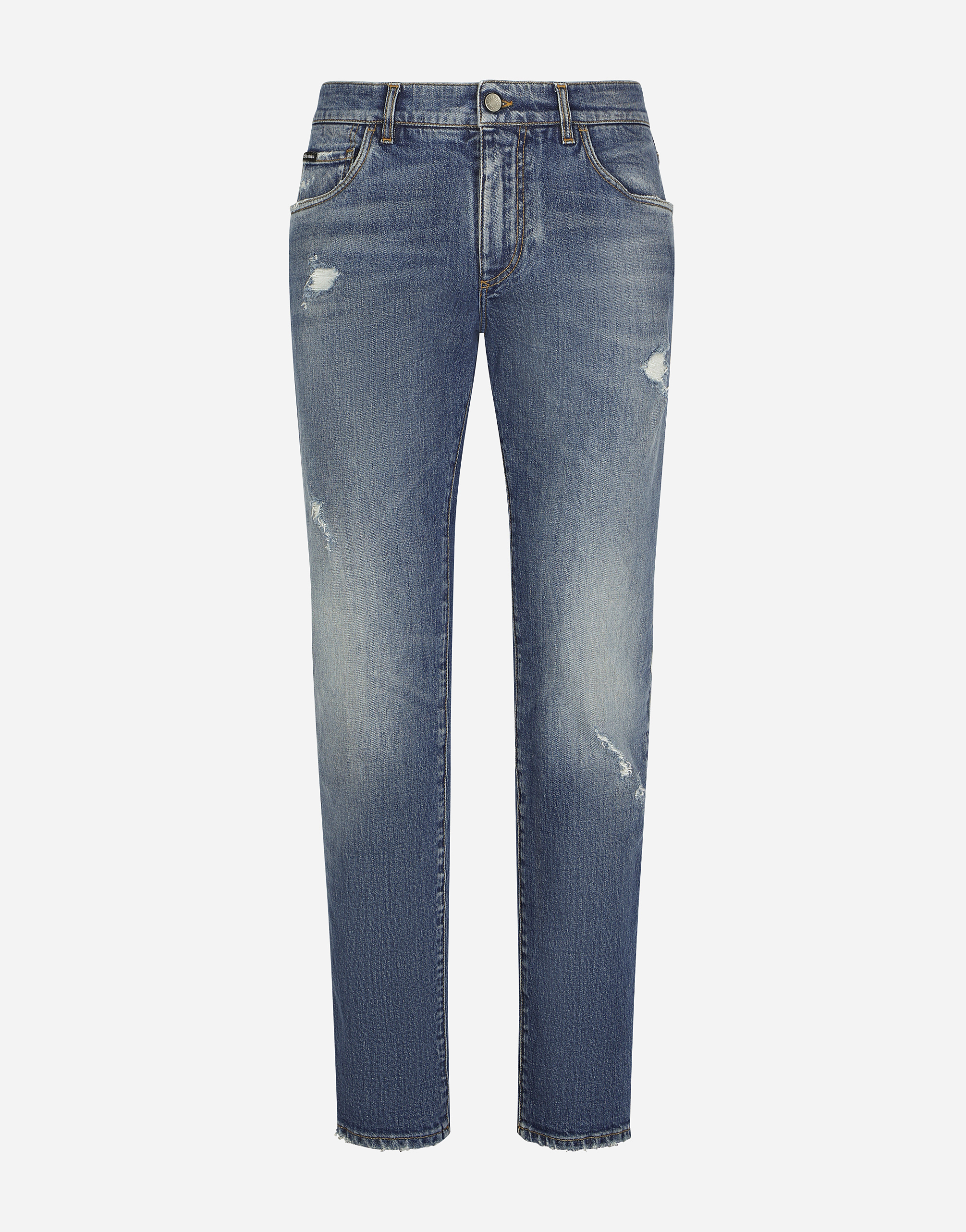 Dolce & Gabbana Light Blue Slim-fit Stretch Jeans With Abrasions In Multicolor