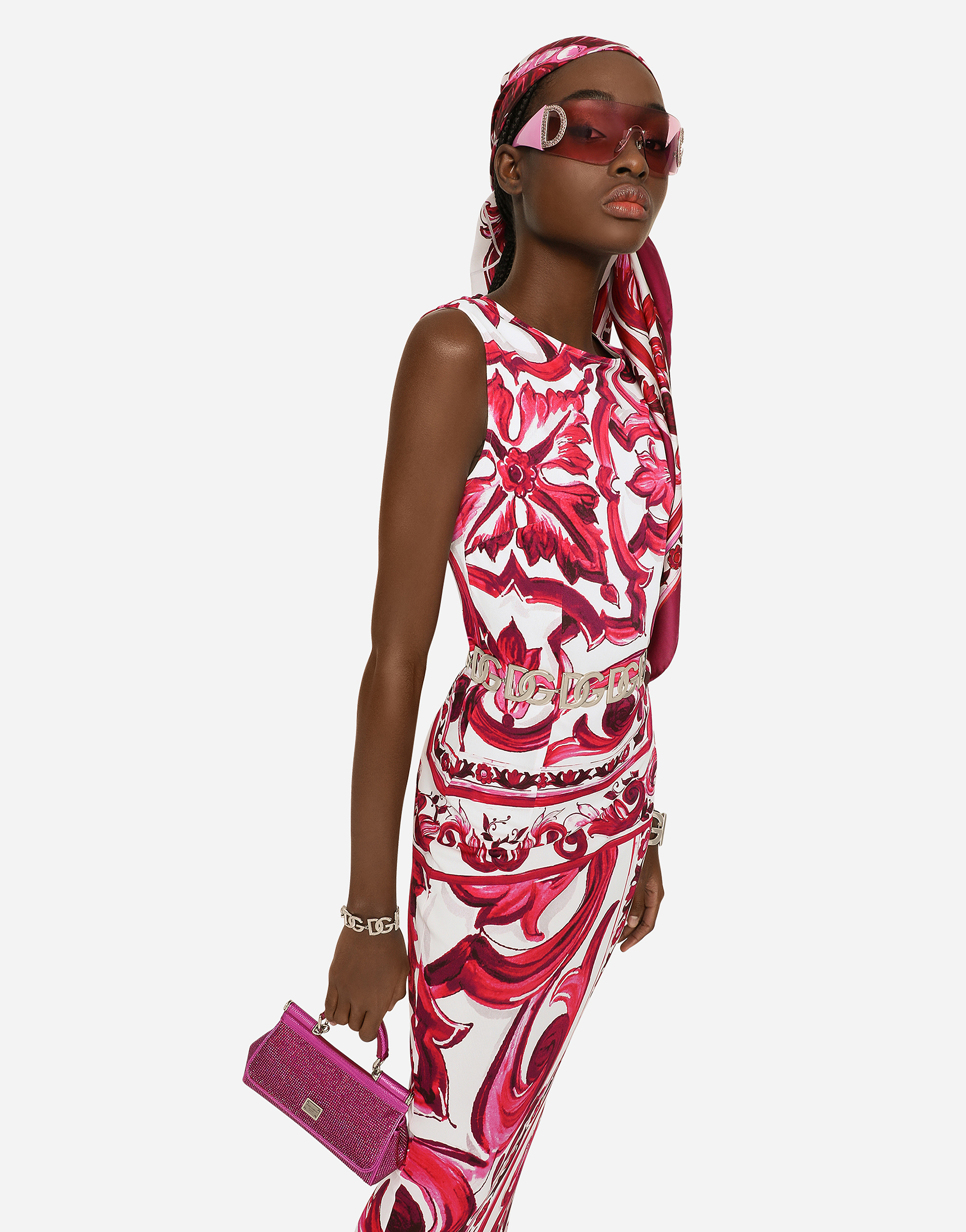 DOLCE & GABBANA LONG MAJOLICA-PRINT ORGANZINE DRESS