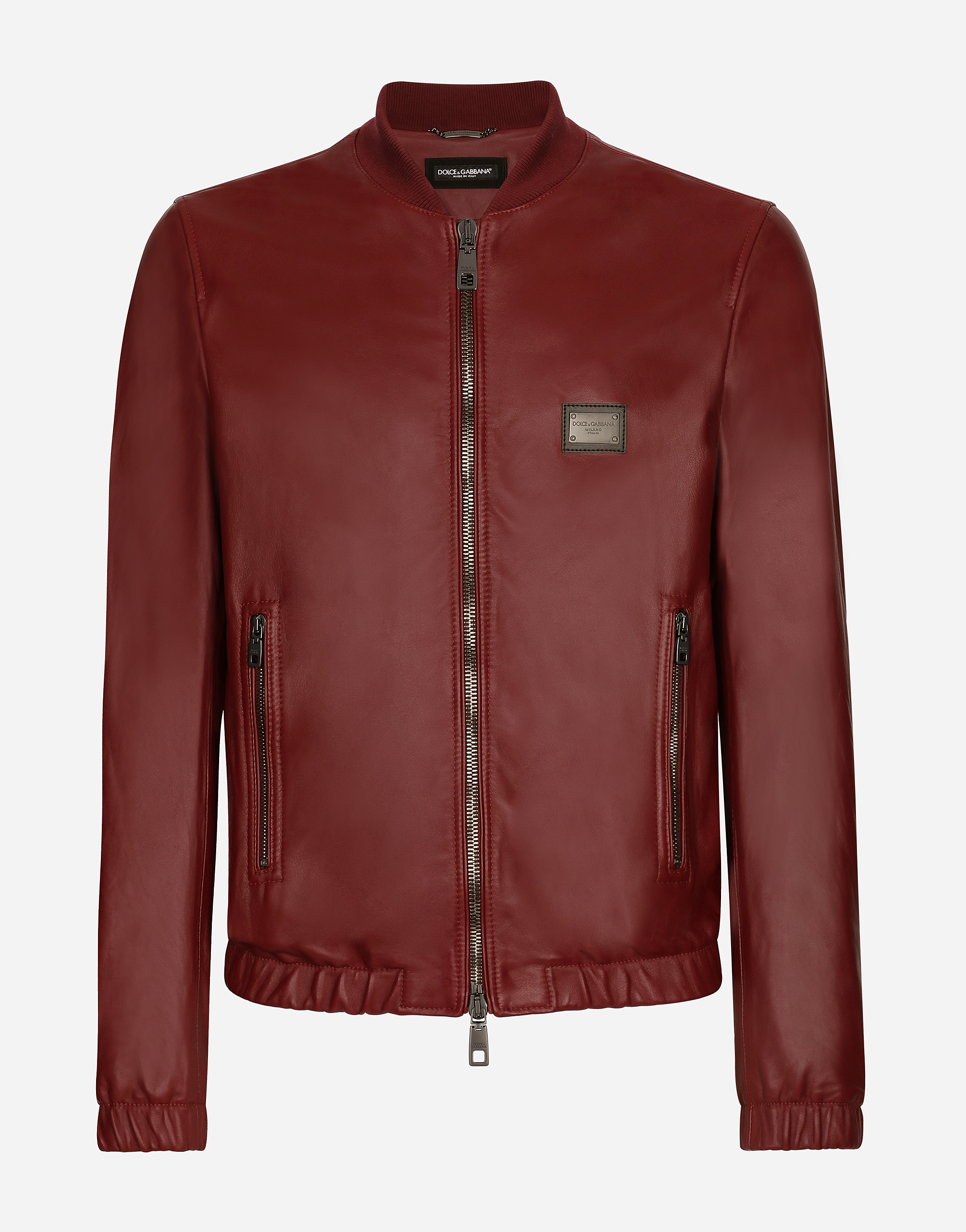 Dolce & Gabbana Leather Jacket With Branded Tag - Man Coats And Jackets Burgundy Leather