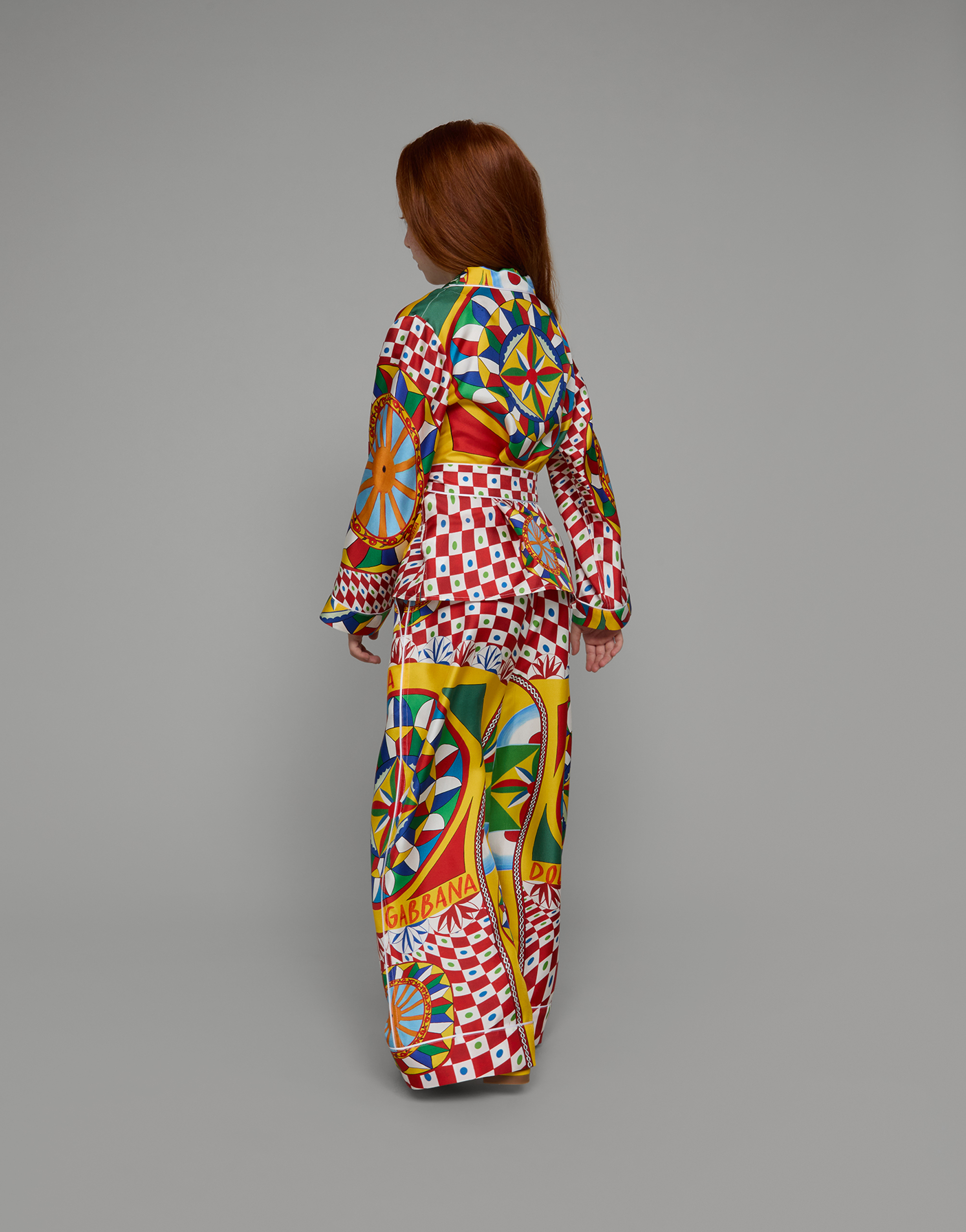 DOLCE & GABBANA CARRETTO-PRINT TWILL PANTS WITH CONTRASTING PIPING