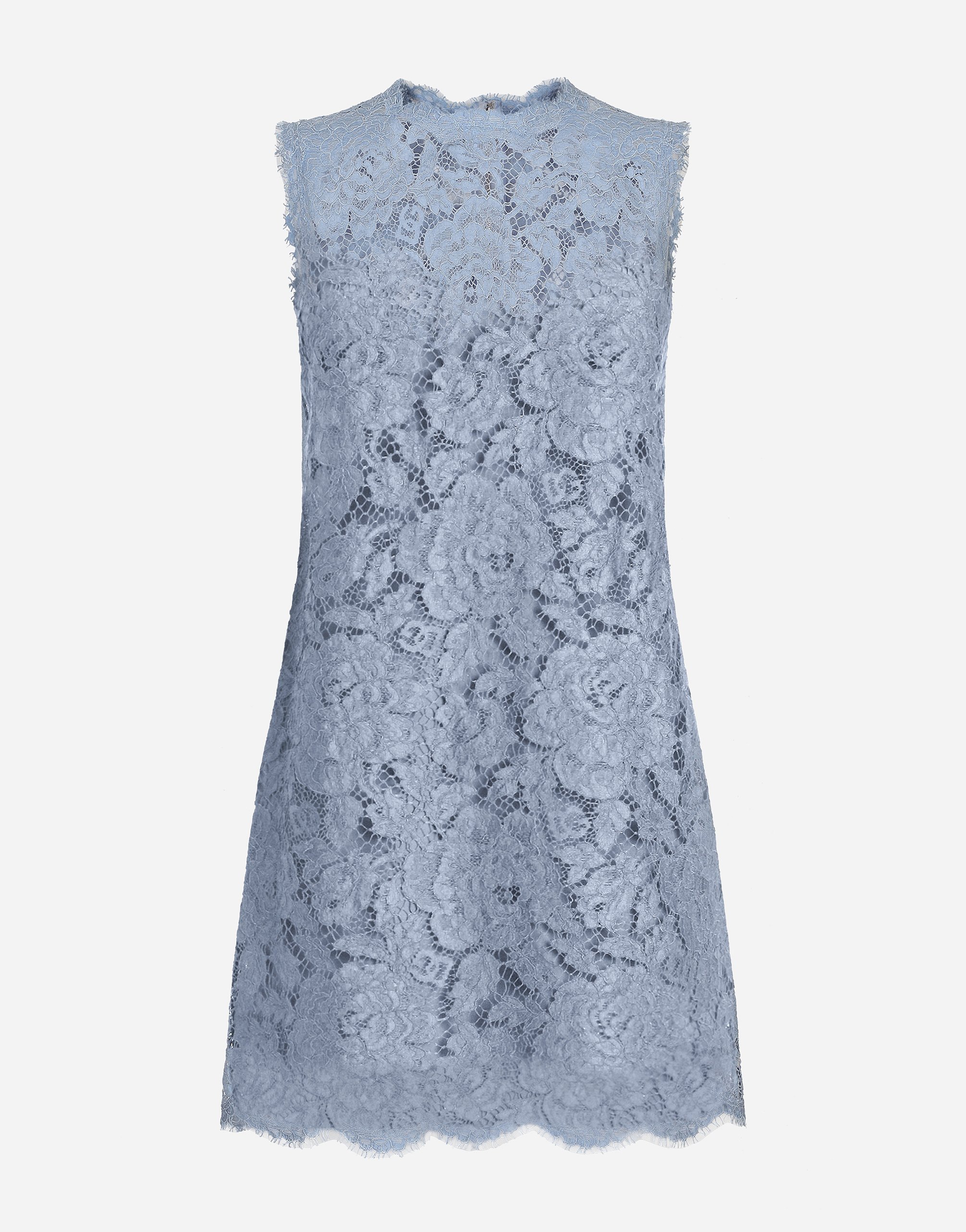 ワンピース Dolce & Gabbana FW24 LACE A LINE DRESS (F6ATYT HLM7LF3981) Sleeveless floral lace A-line dress with DG logo in Azure