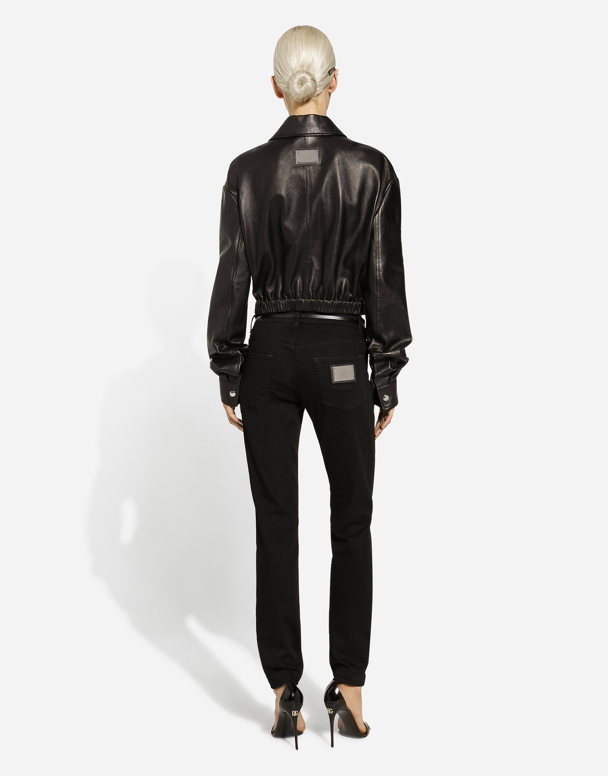 Dolce & Gabbana Logo-appliqué Leather Jacket In Black