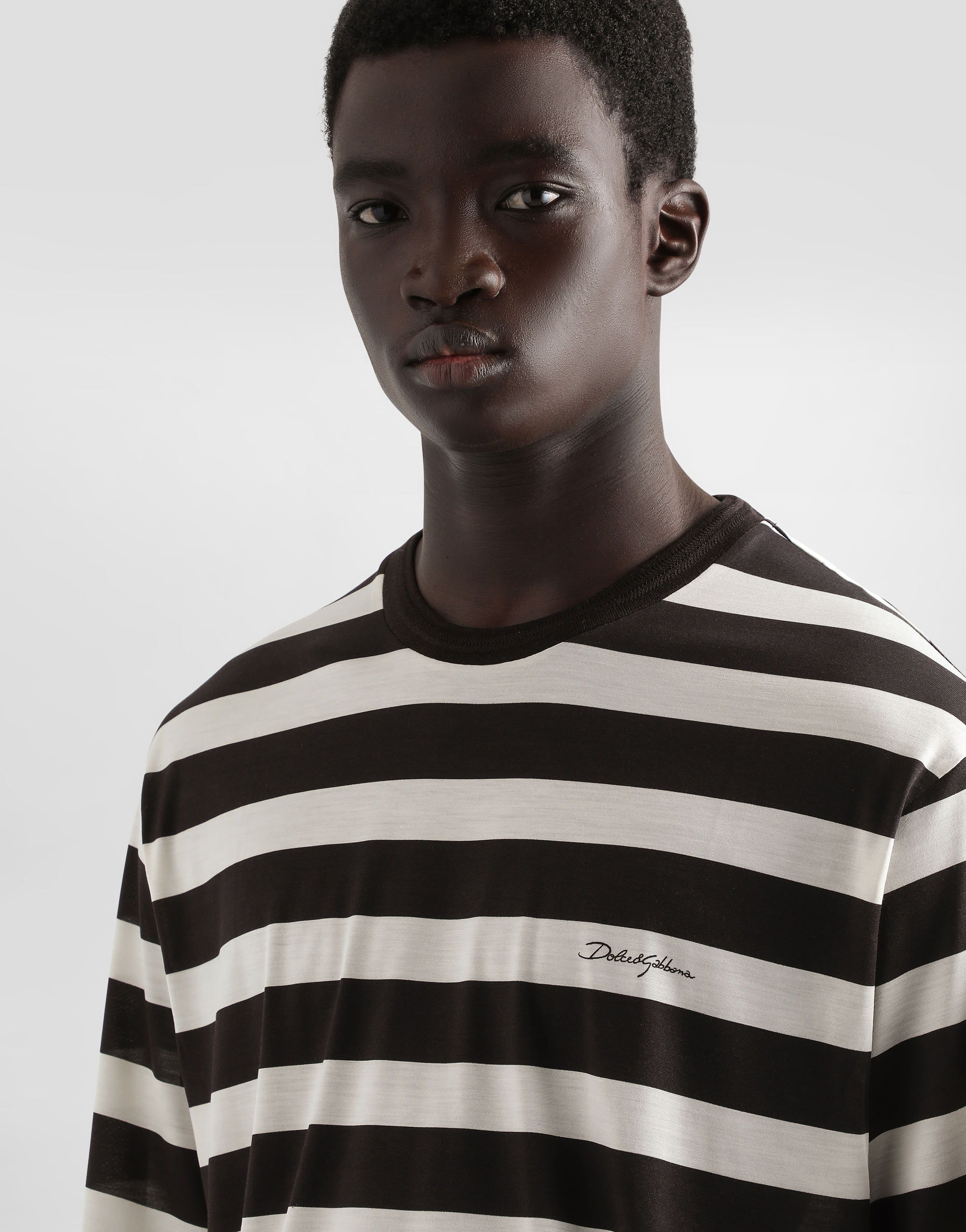 Dolce & Gabbana Short-sleeved Silk Jersey T-shirt With Striped Print In Multicolor