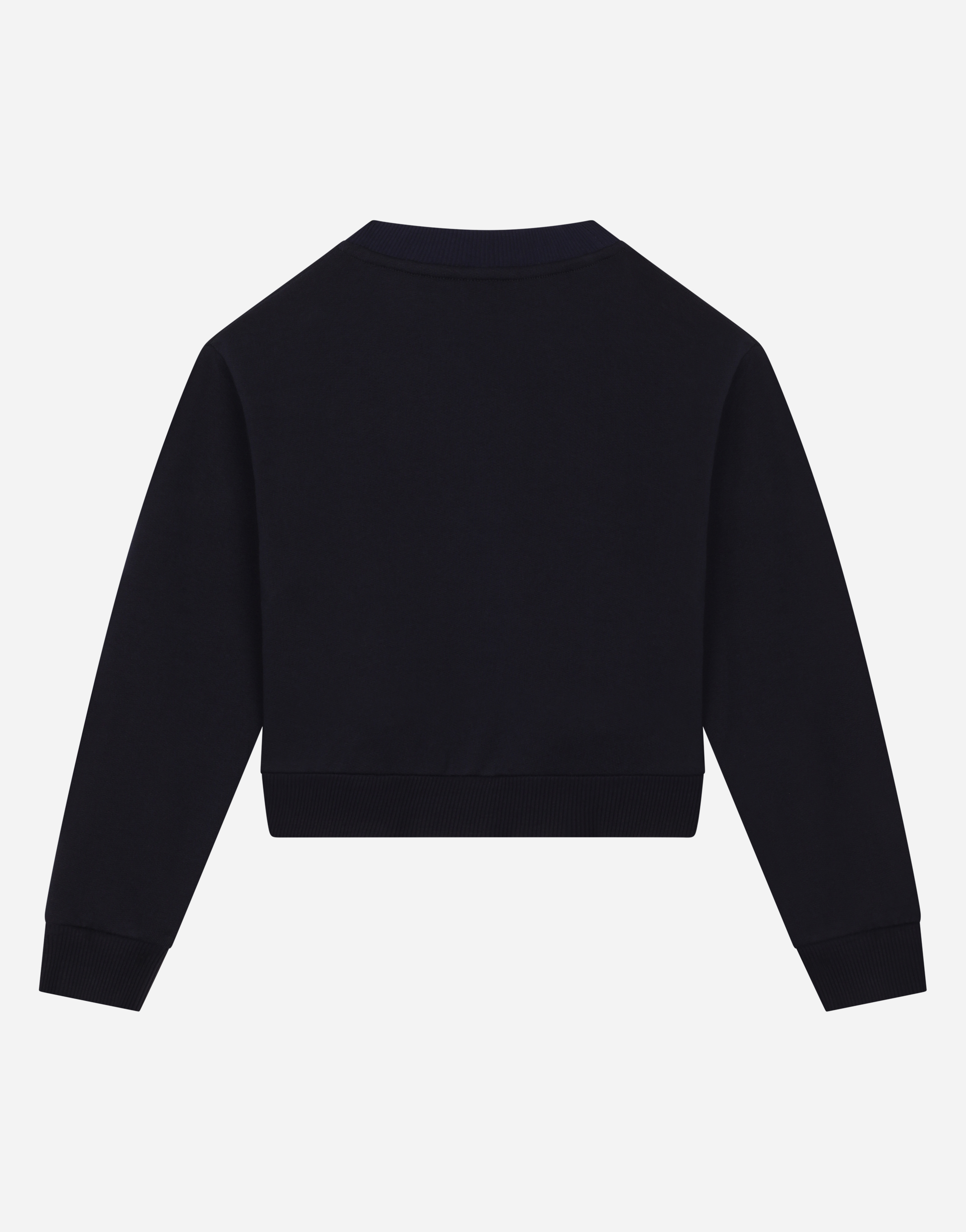 Dolce & Gabbana Round-neck Sweatshirt With Logo Print And Rose Patch In Blue