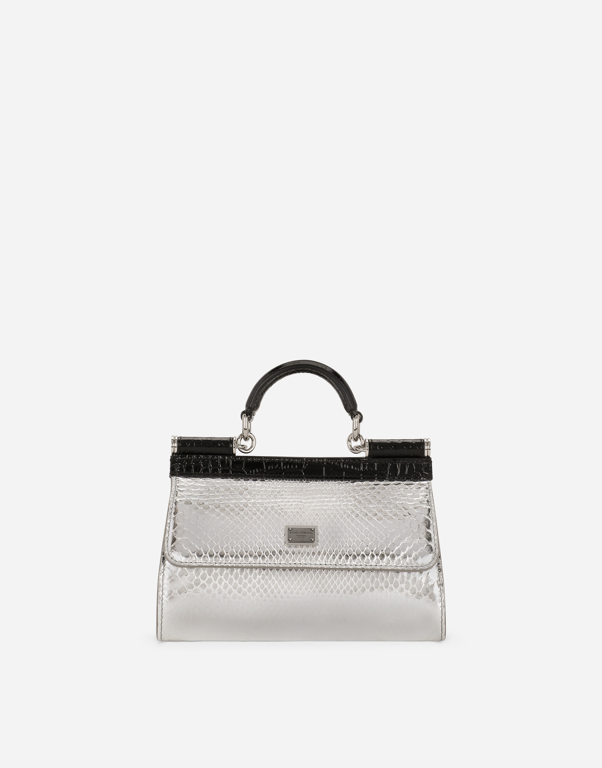DOLCE & GABBANA SMALL SICILY BAG IN CROCODILE-PRINT CALFSKIN AND PYTHON SKIN