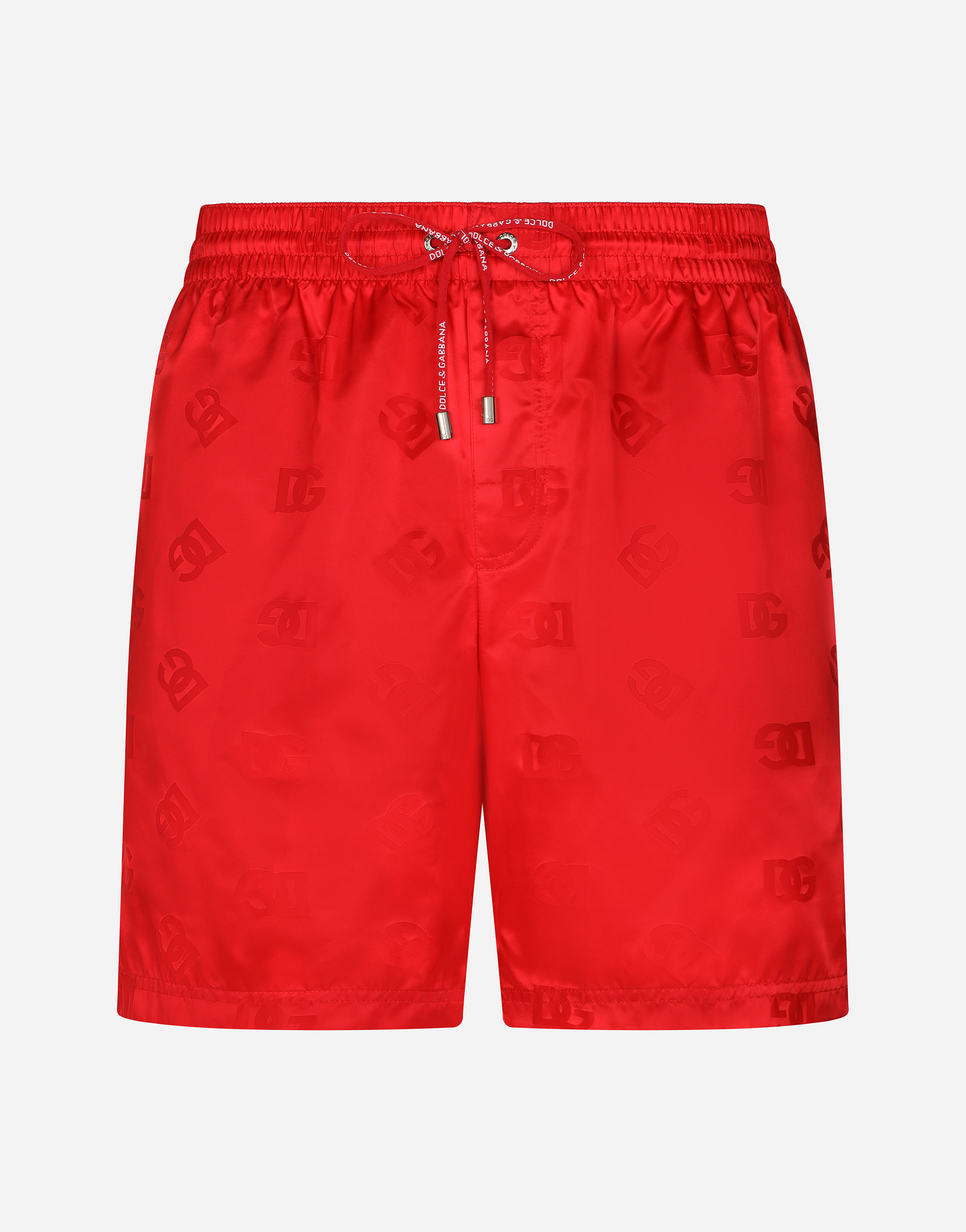 Shop Dolce & Gabbana Mid-length Jacquard Swim Trunks With Dg Monogram In Bordeaux