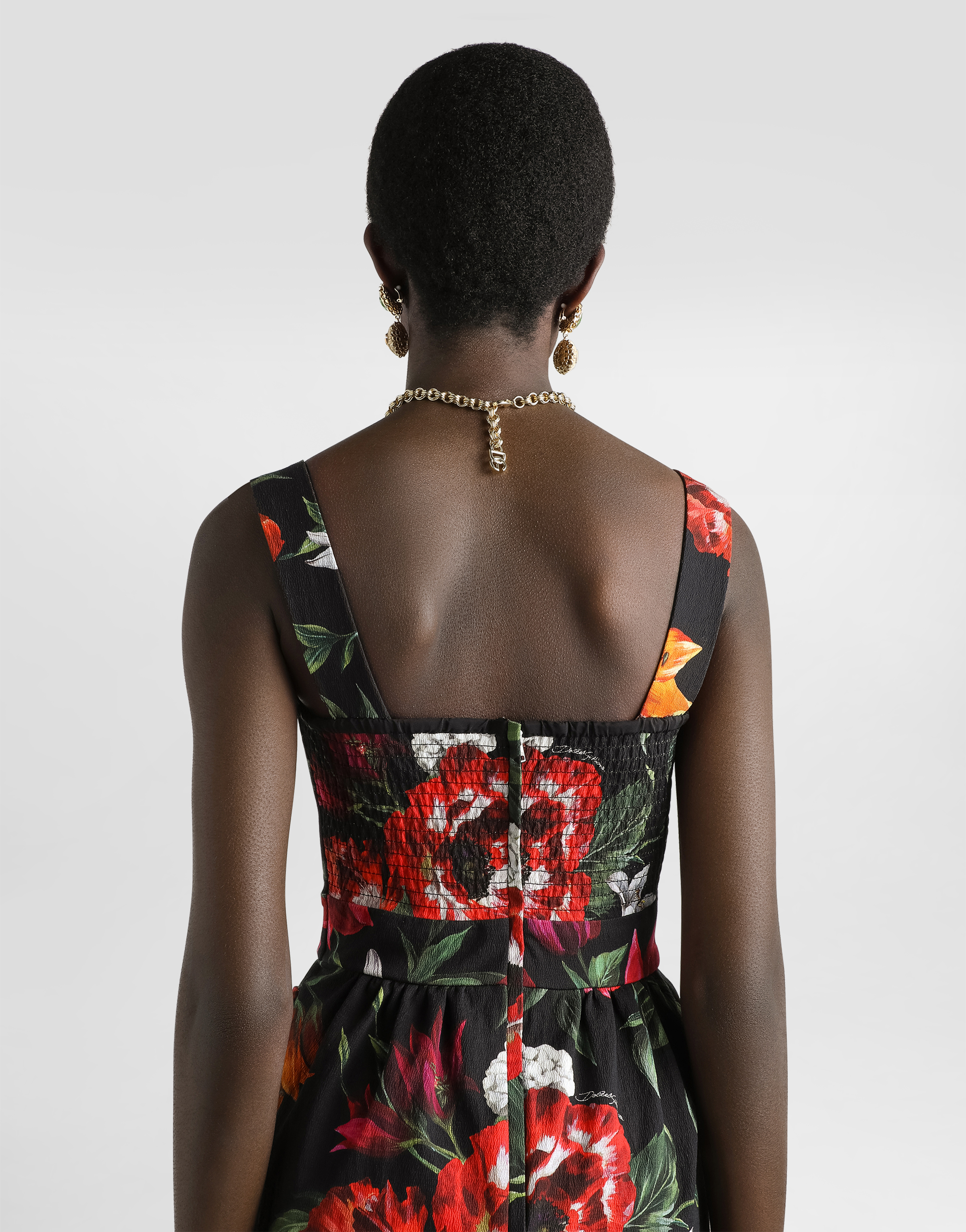 Dolce & Gabbana Multicolor Flower Cotton Midi Dress